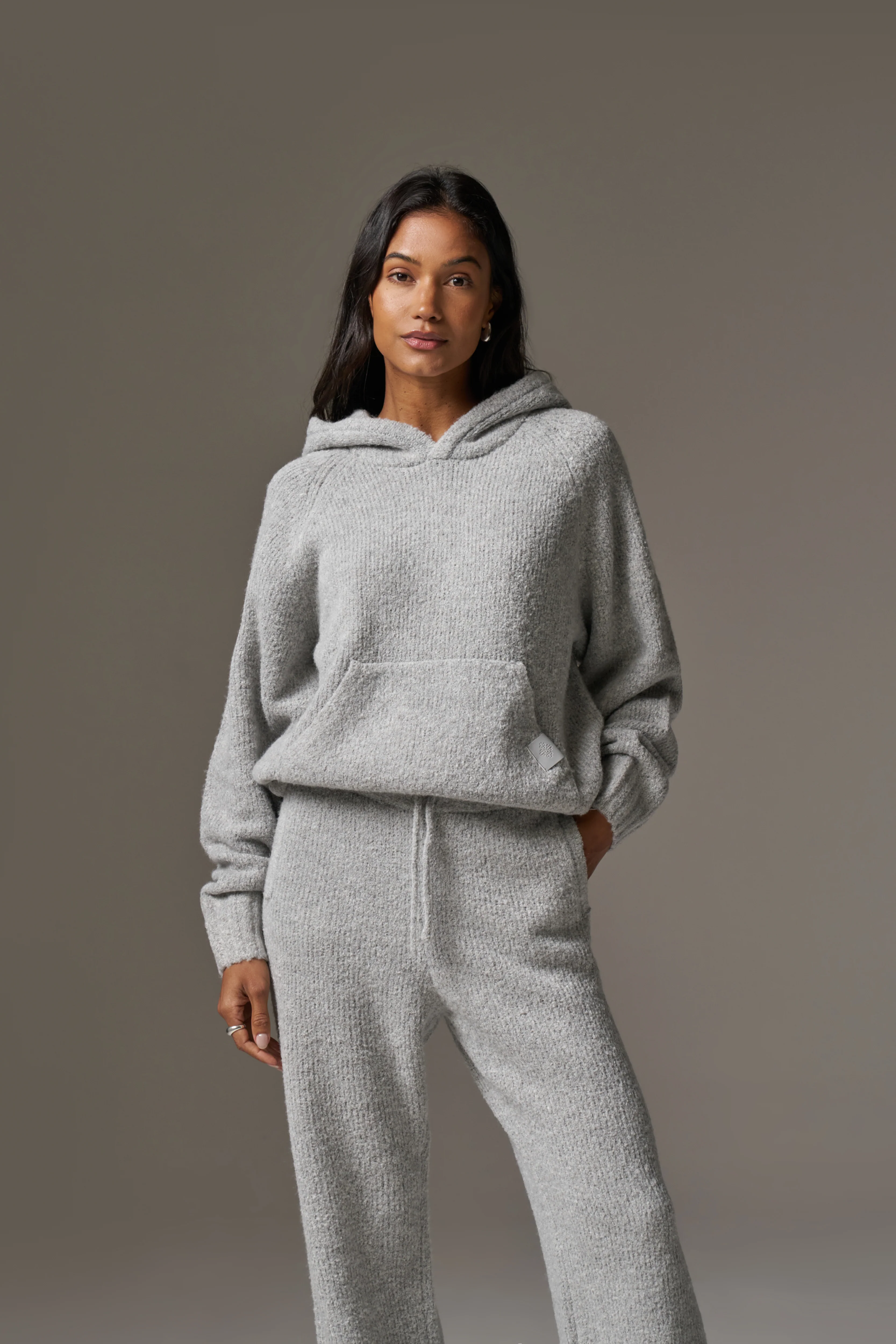 BOUCLE KNIT HOODIE - GREY MARL - Image 3