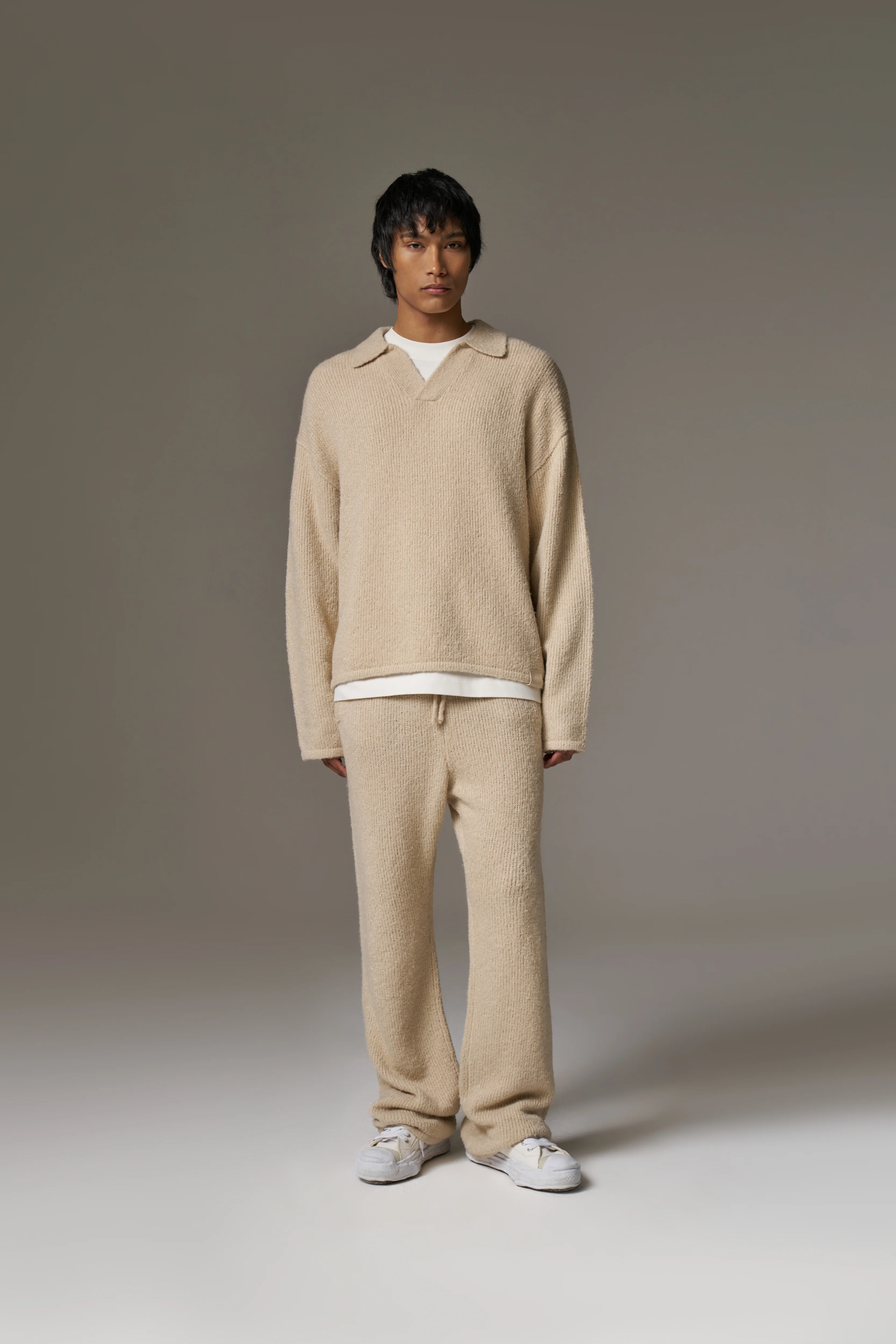 BOUCLE KNIT PANTS - STONE - Image 11