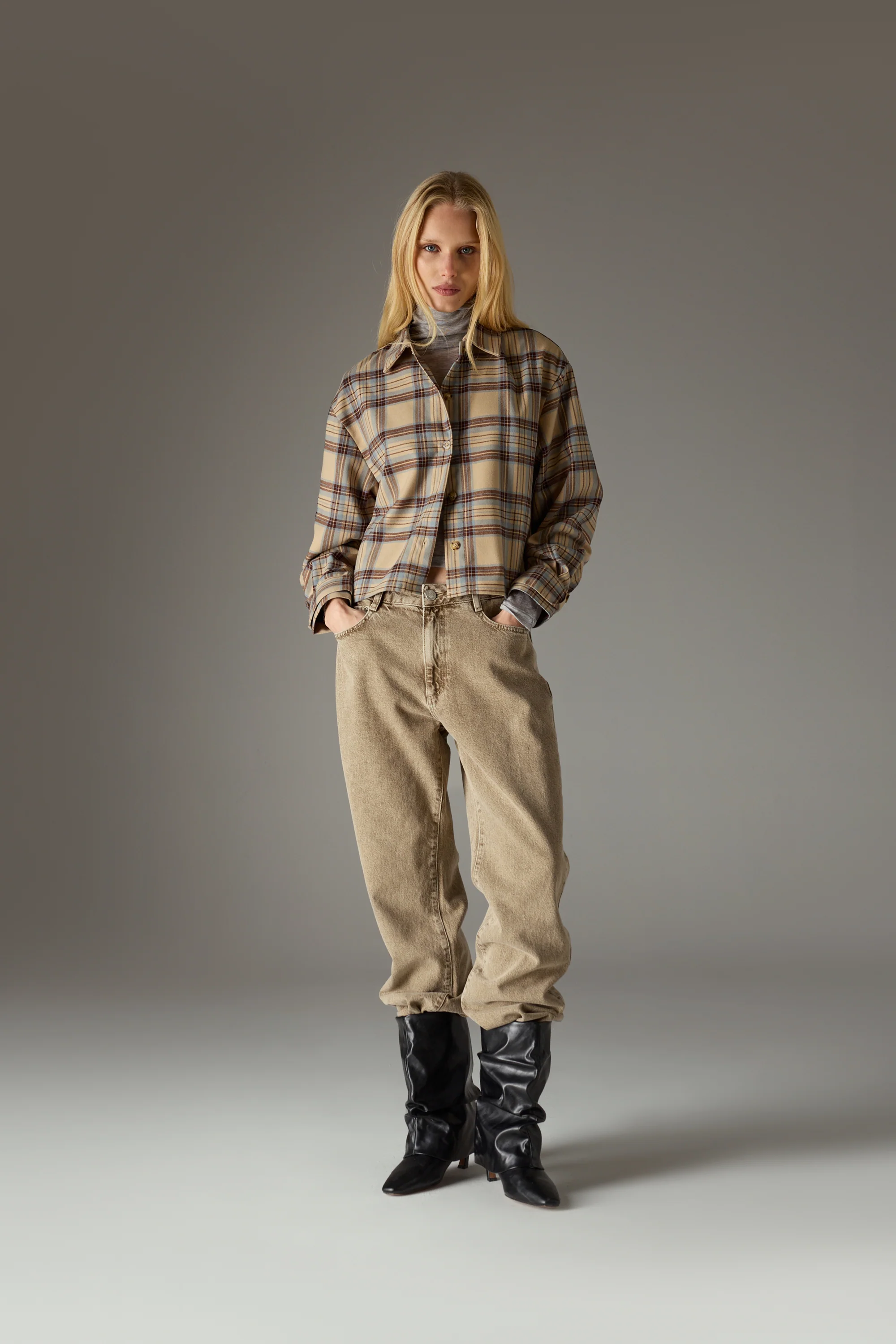 BRUSHED CHECK SHIRT - BEIGE - Image 4