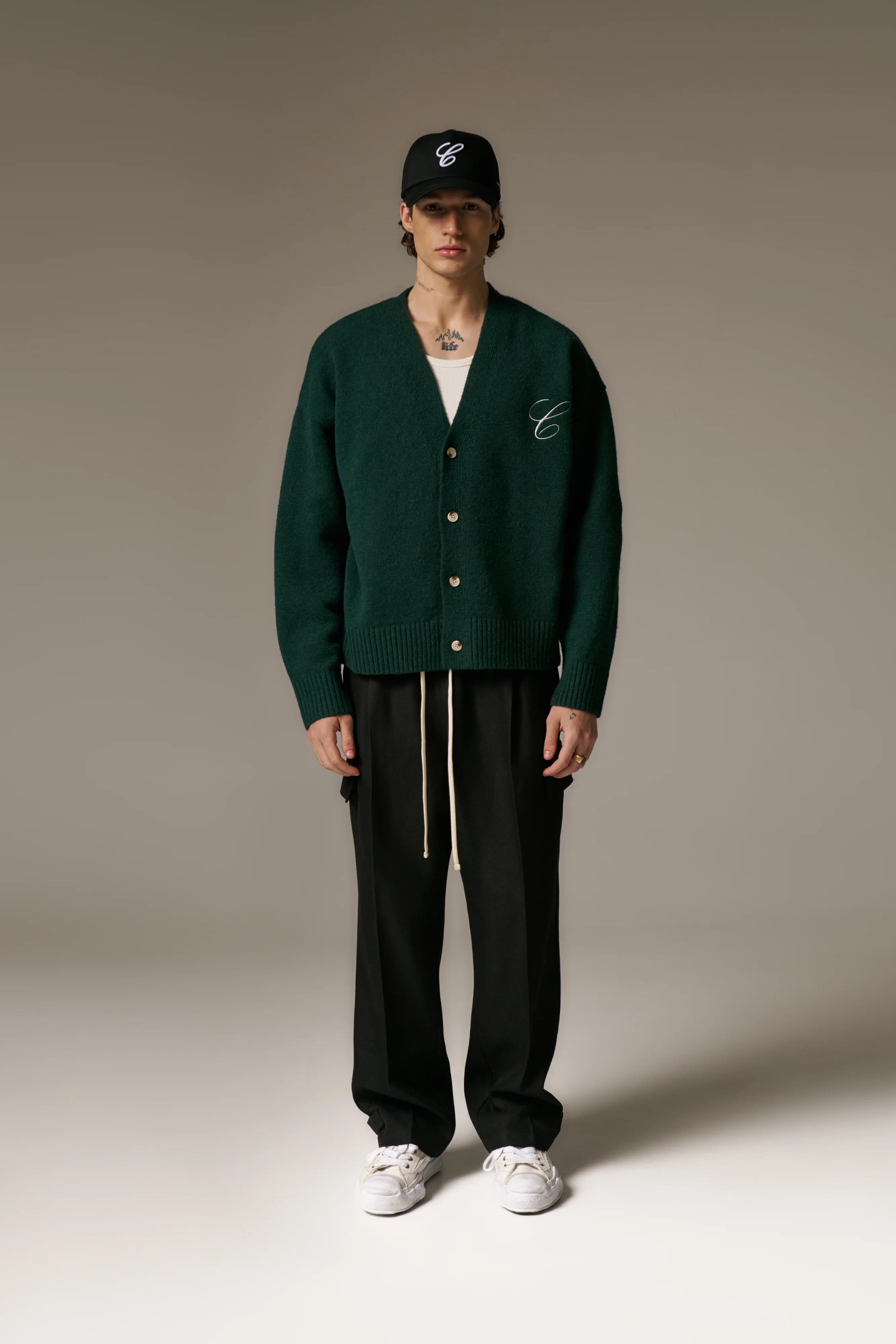 C EMBROIDERY KNITTED CARDIGAN - FOREST GREEN - Image 3
