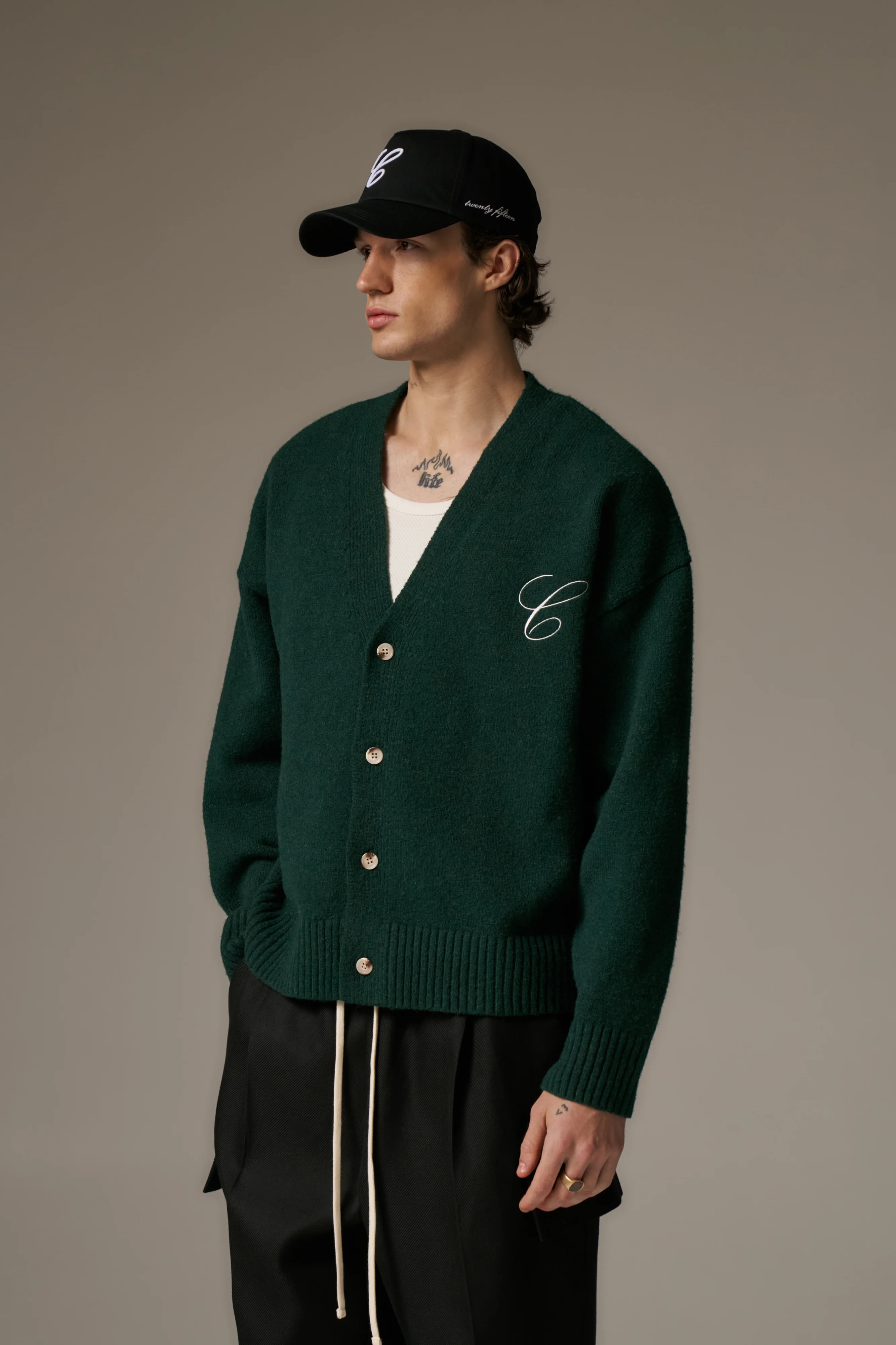 C EMBROIDERY KNITTED CARDIGAN - FOREST GREEN - Image 4