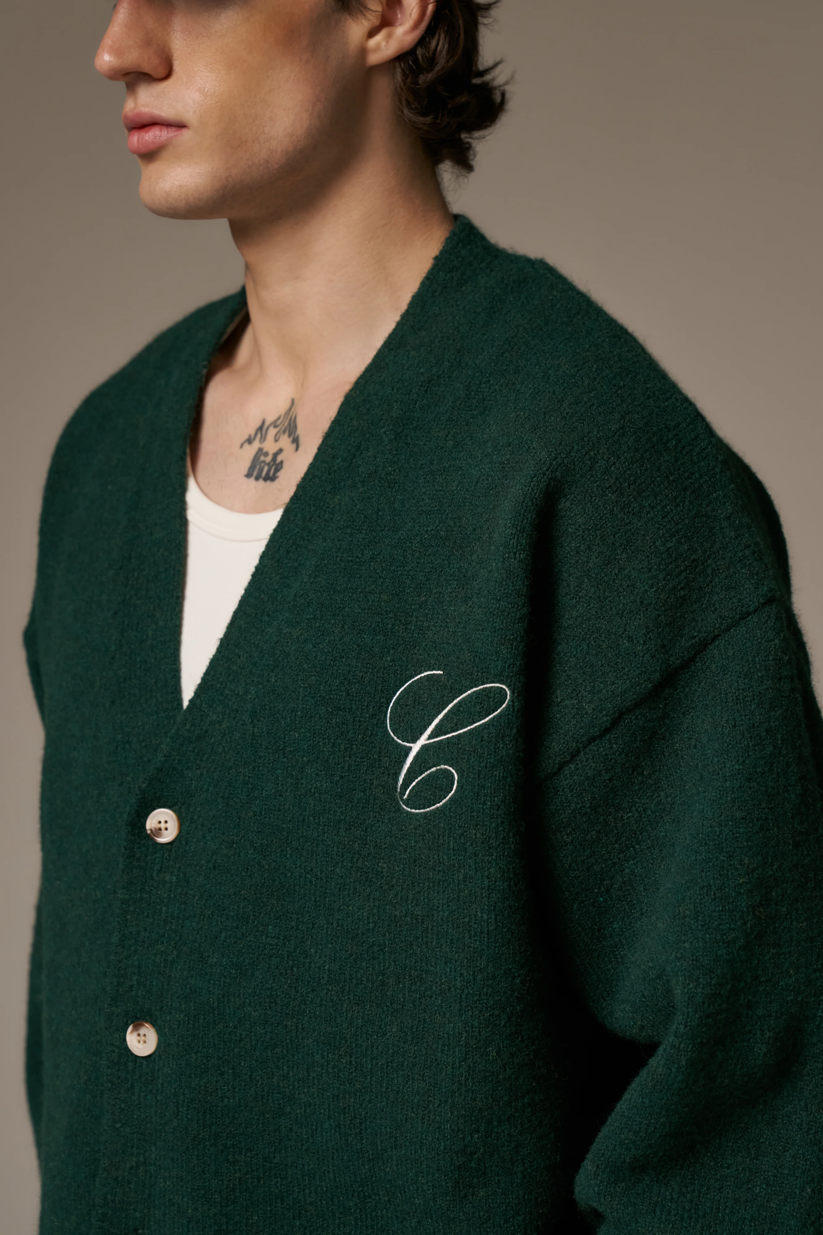 C EMBROIDERY KNITTED CARDIGAN - FOREST GREEN - Image 6