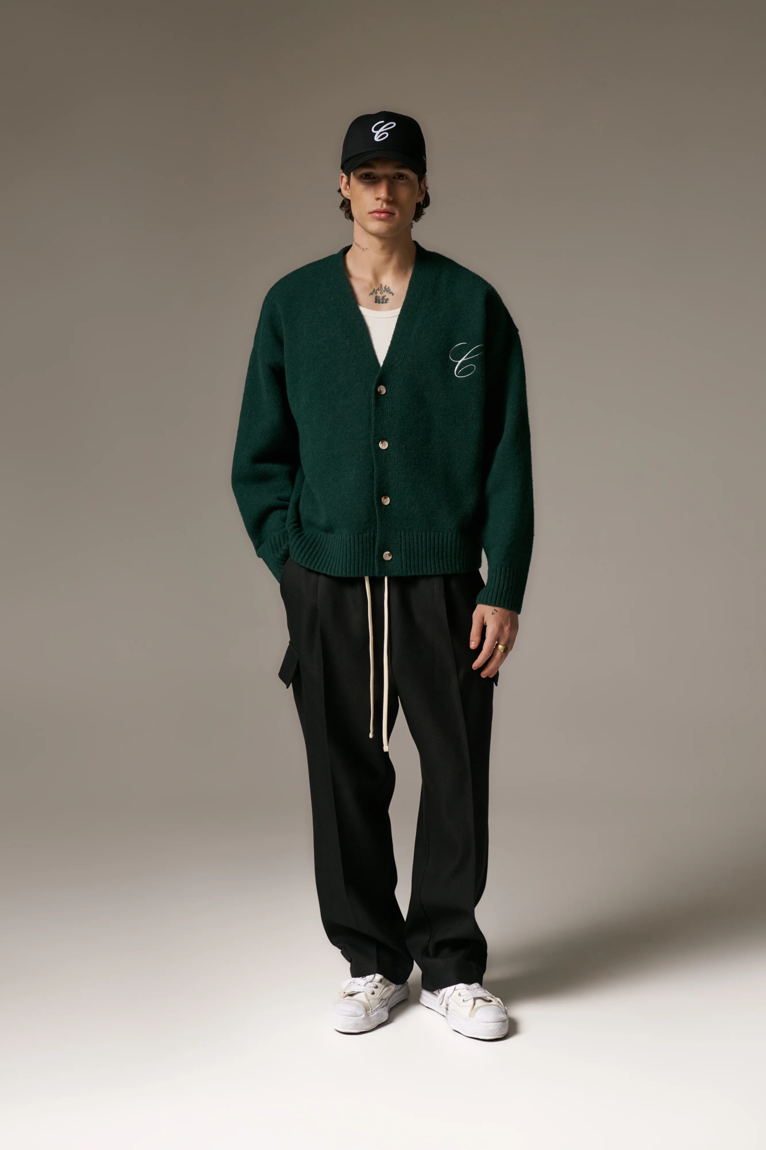 C EMBROIDERY KNITTED CARDIGAN - FOREST GREEN - Image 9