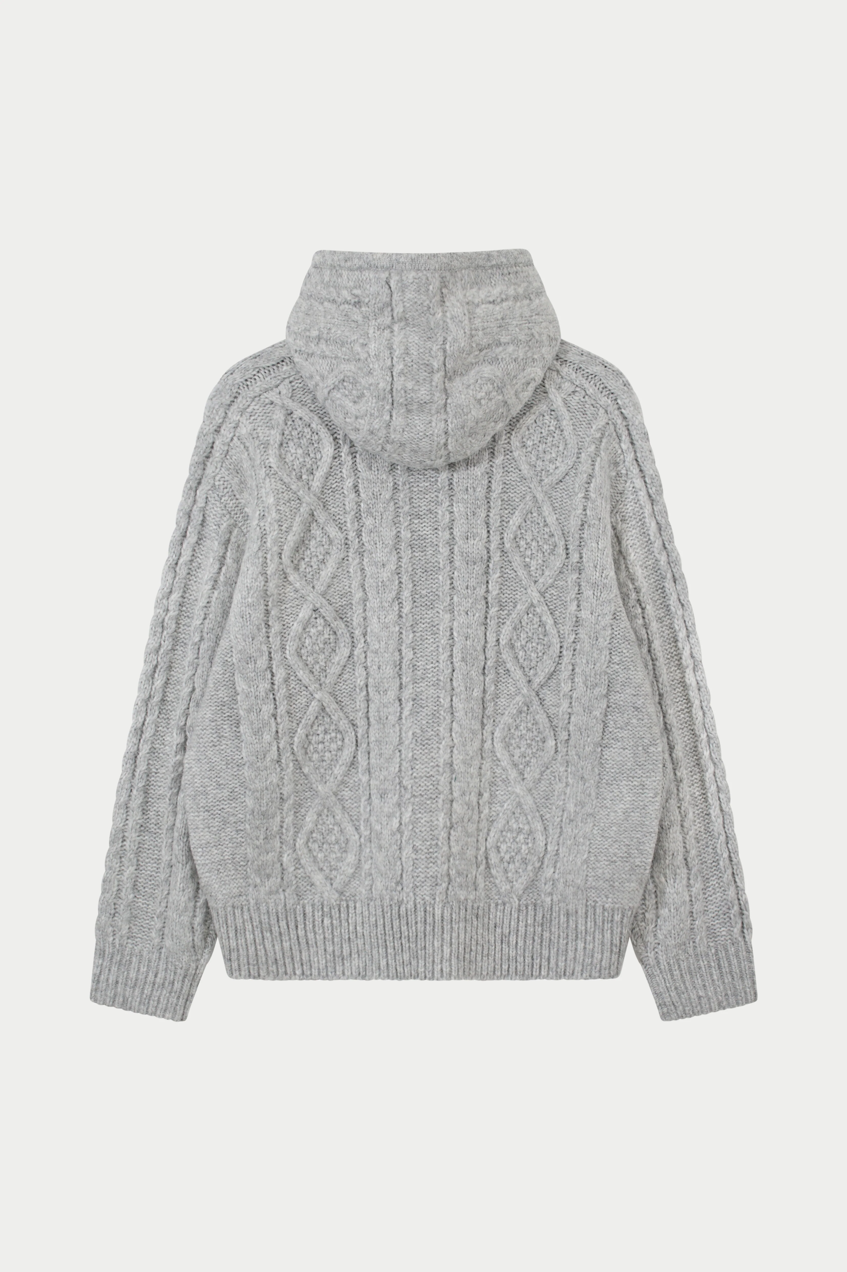 CABLE KNIT ZIP THROUGH HOODIE - GREY - Image 8