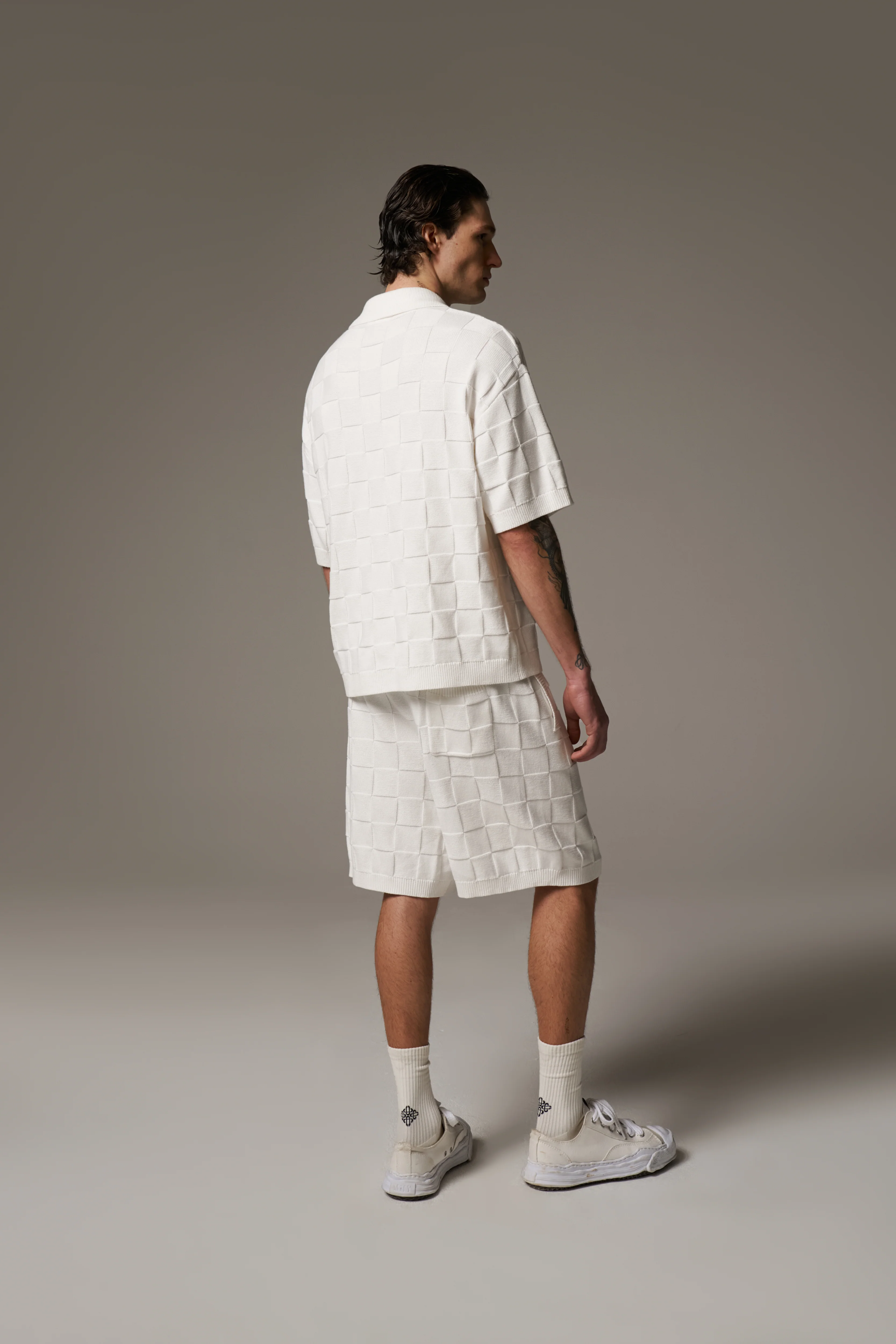 CHECKERBOARD KNITTED SHIRT - OFF WHITE - Image 9