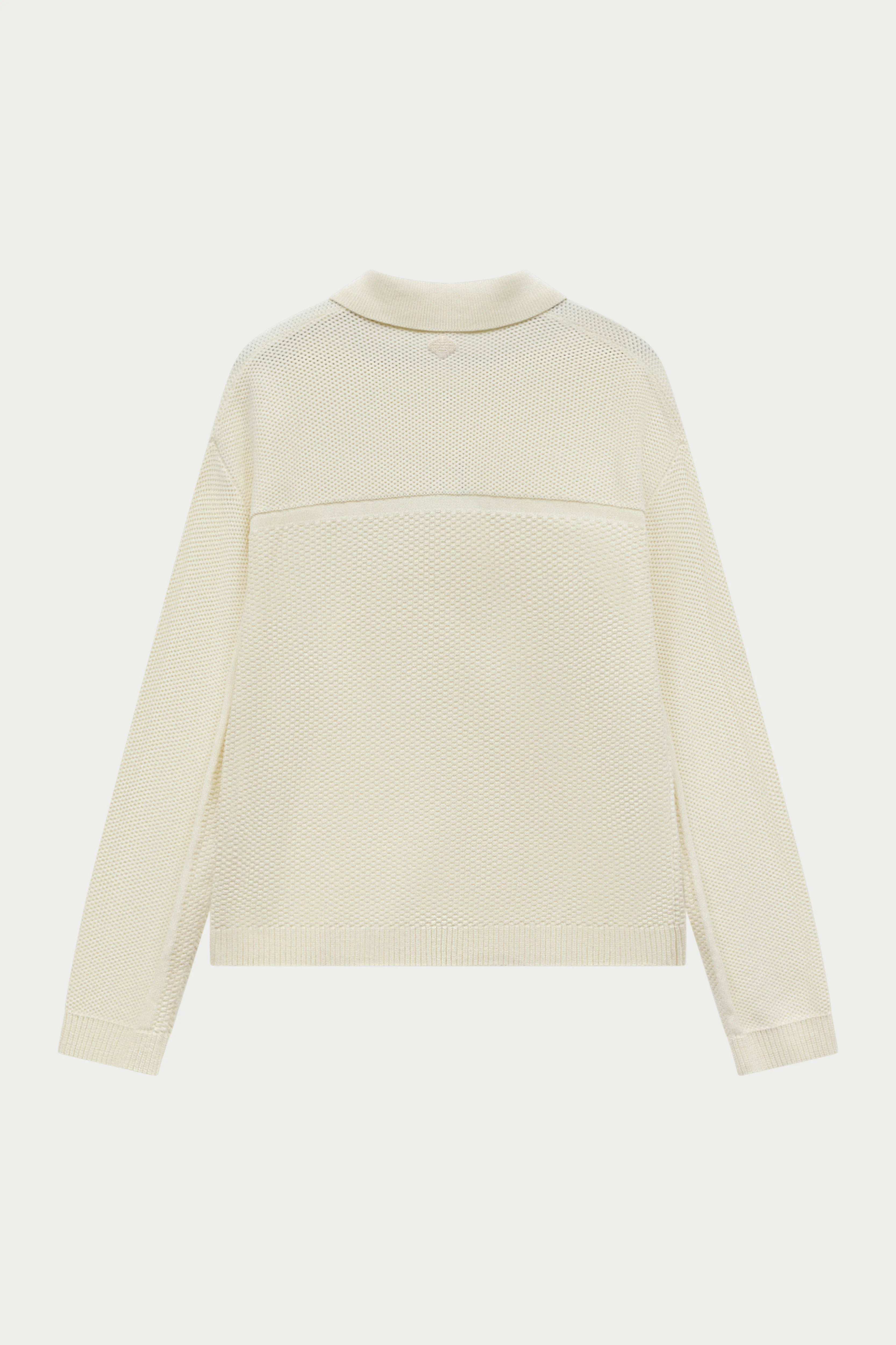CONTRAST KNIT CROCHET LONG SLEEVE SHIRT - OFF WHITE - Image 6