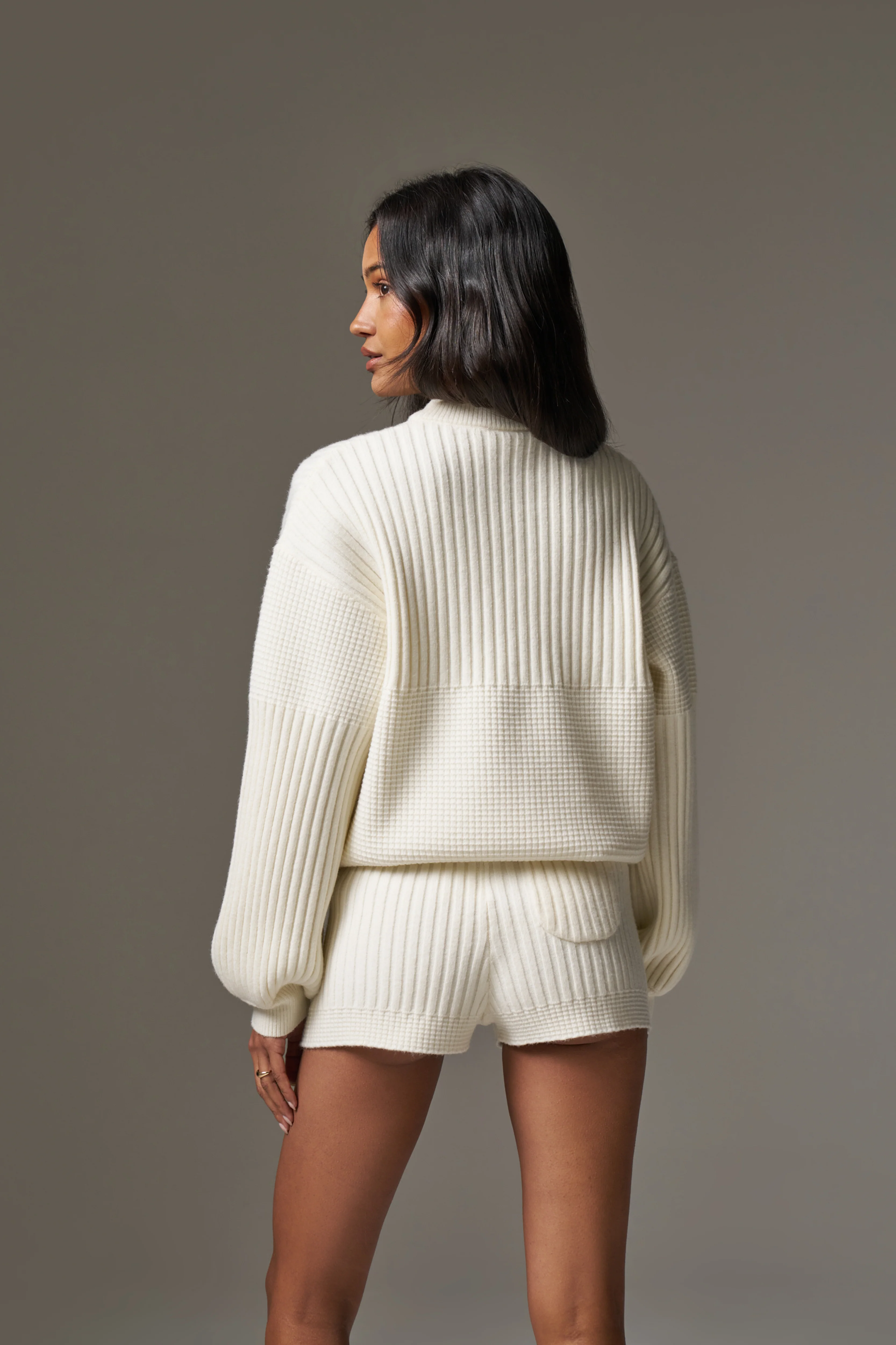 CONTRAST KNIT OVERSIZED CREW - ECRU - Image 5