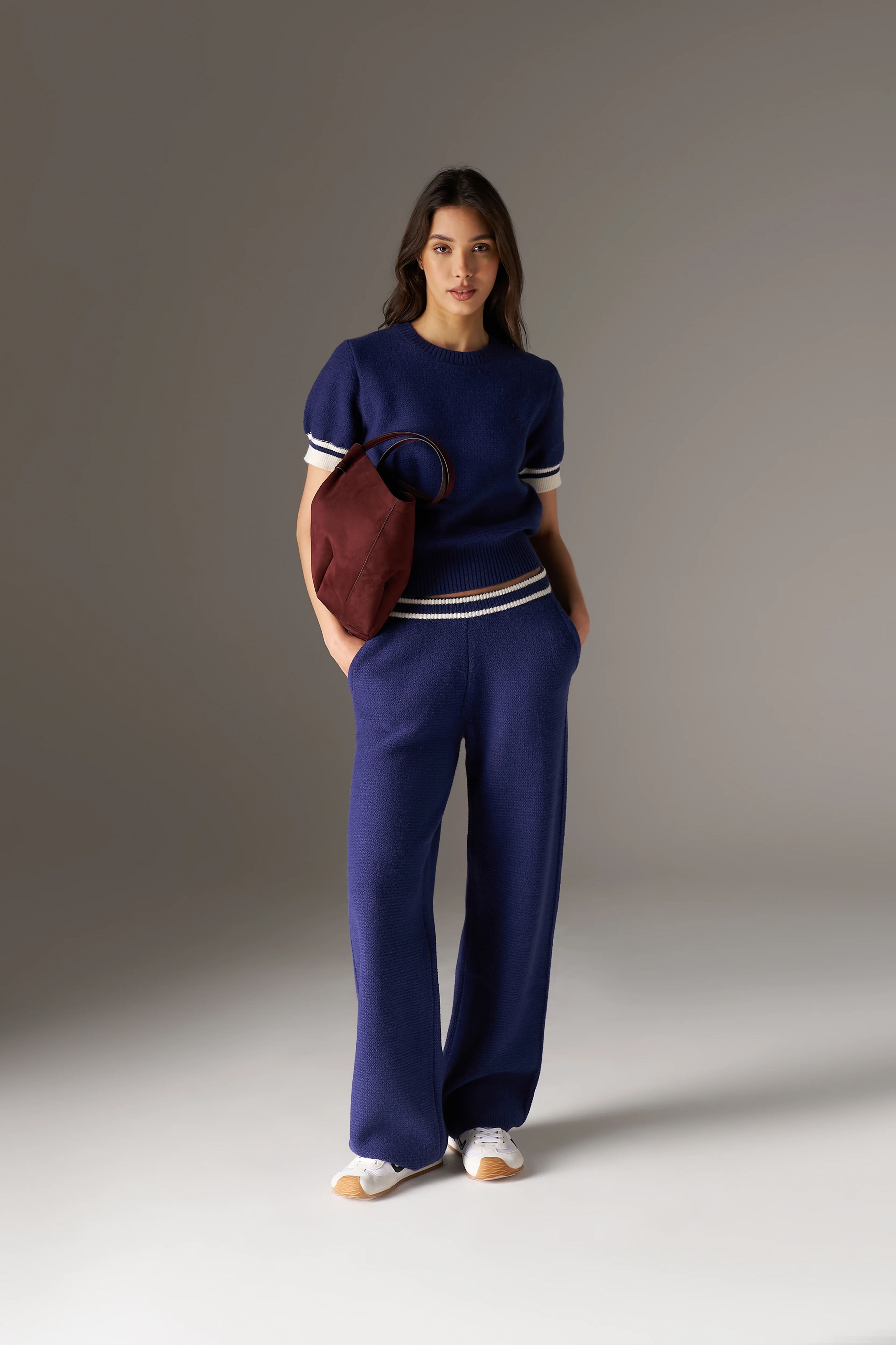 CONTRAST STRIPE SHORT SLEEVE KNIT TEE - NAVY - Image 3
