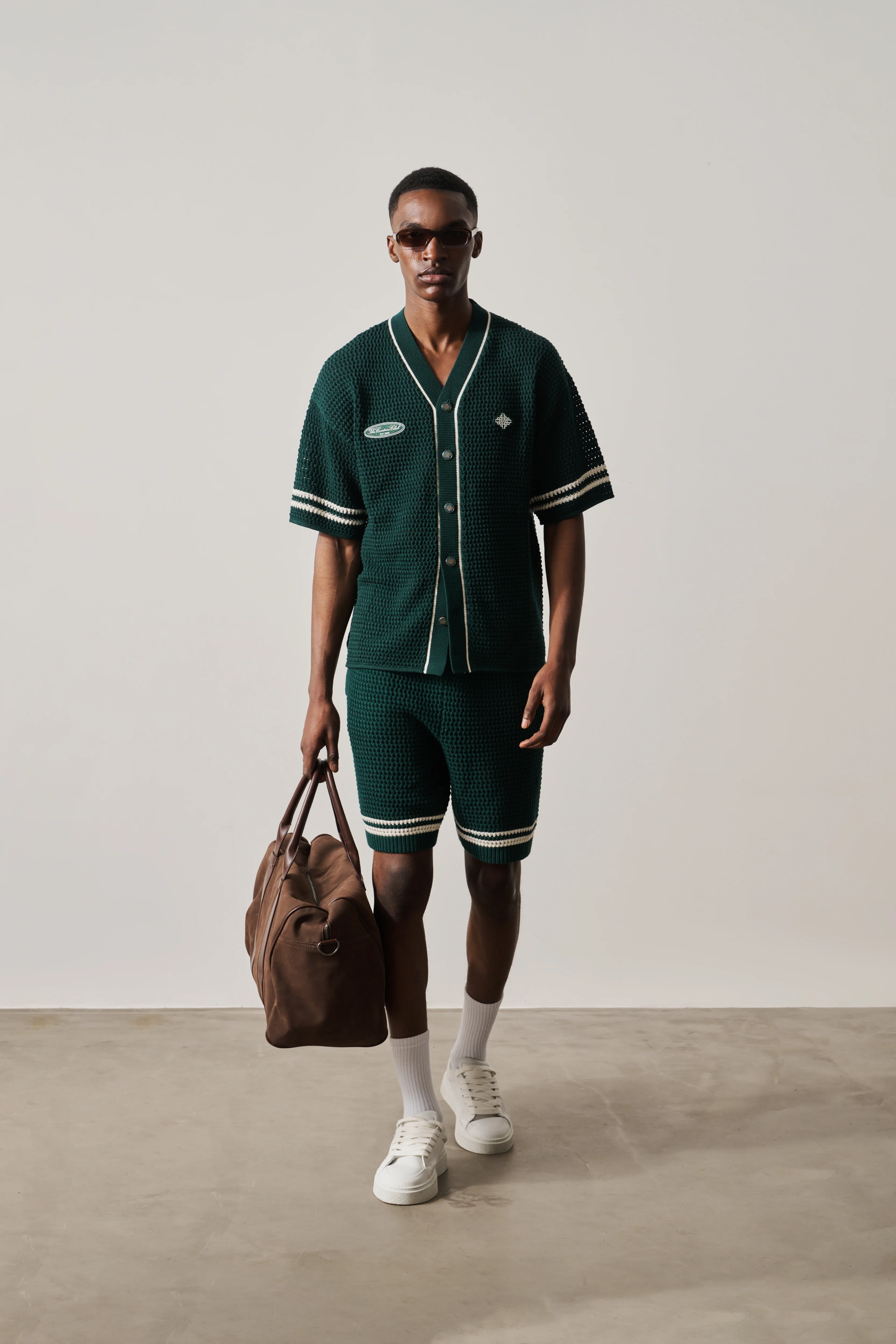 CROCHET KNITTED BASEBALL SHIRT - GREEN - Image 3