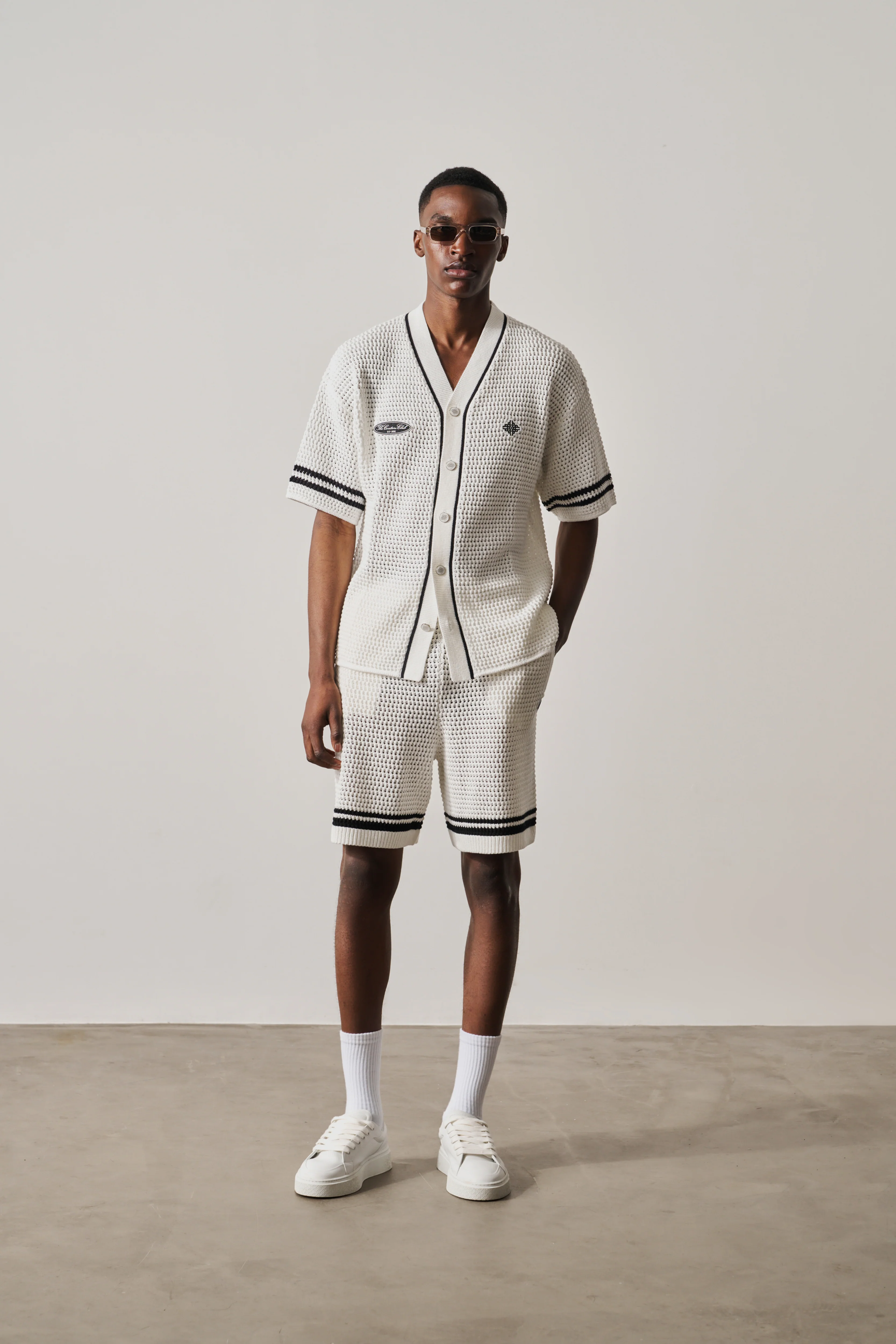 CROCHET KNITTED BASEBALL SHIRT - WHITE - Image 3