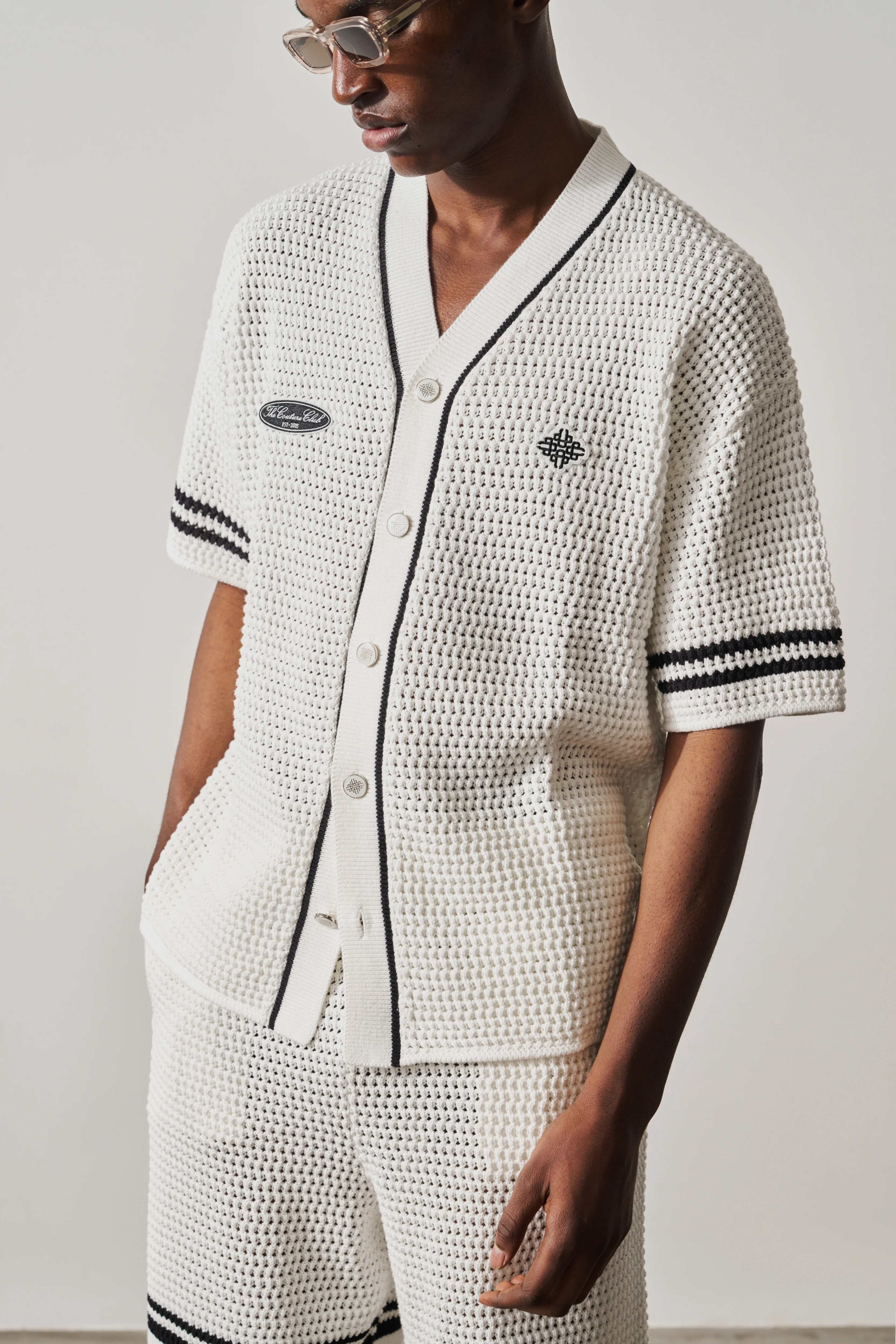 CROCHET KNITTED BASEBALL SHIRT - WHITE - Image 4