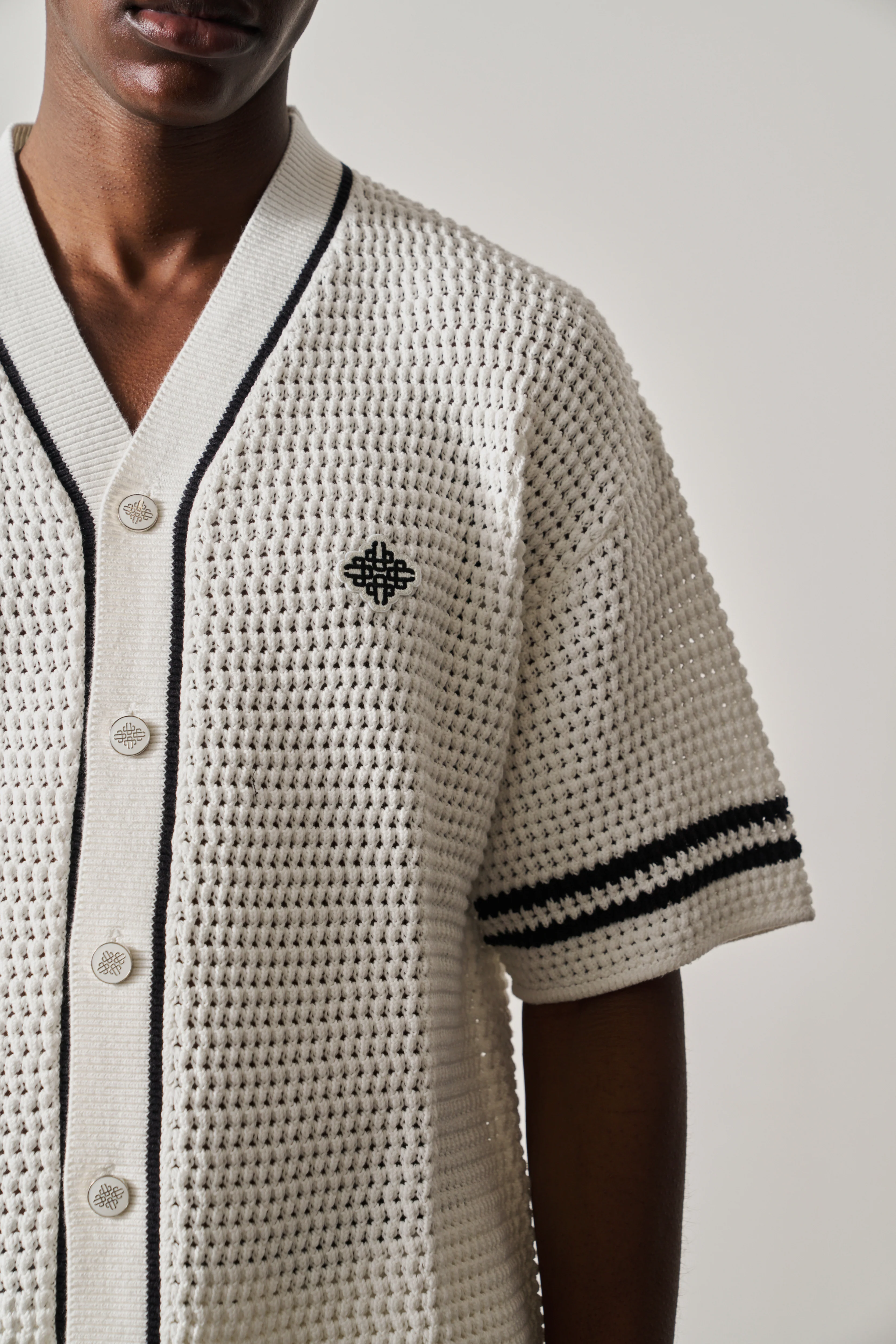 CROCHET KNITTED BASEBALL SHIRT - WHITE - Image 5