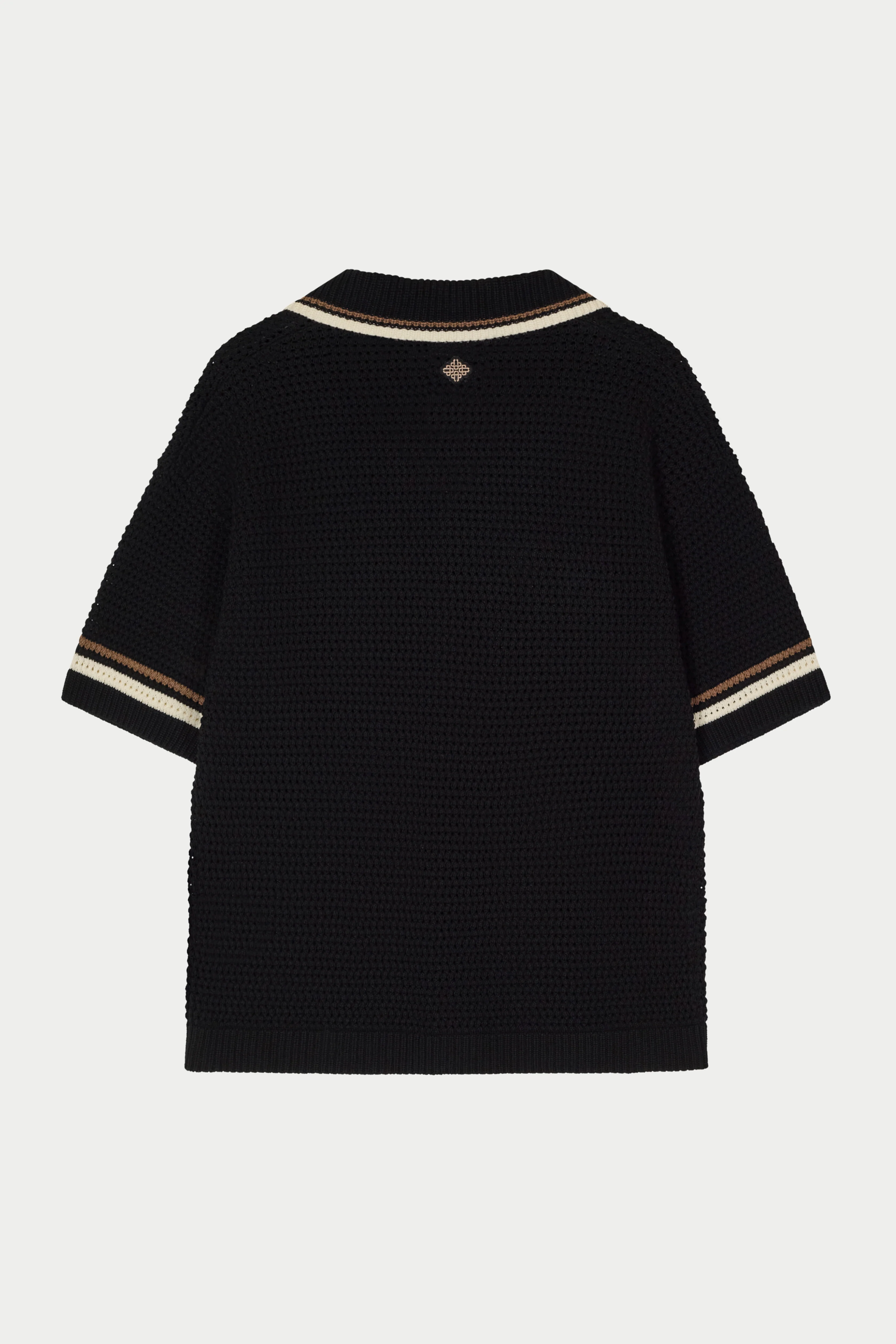 CROCHET KNITTED STRIPE BUTTON THROUGH SHIRT - BLACK - Image 6