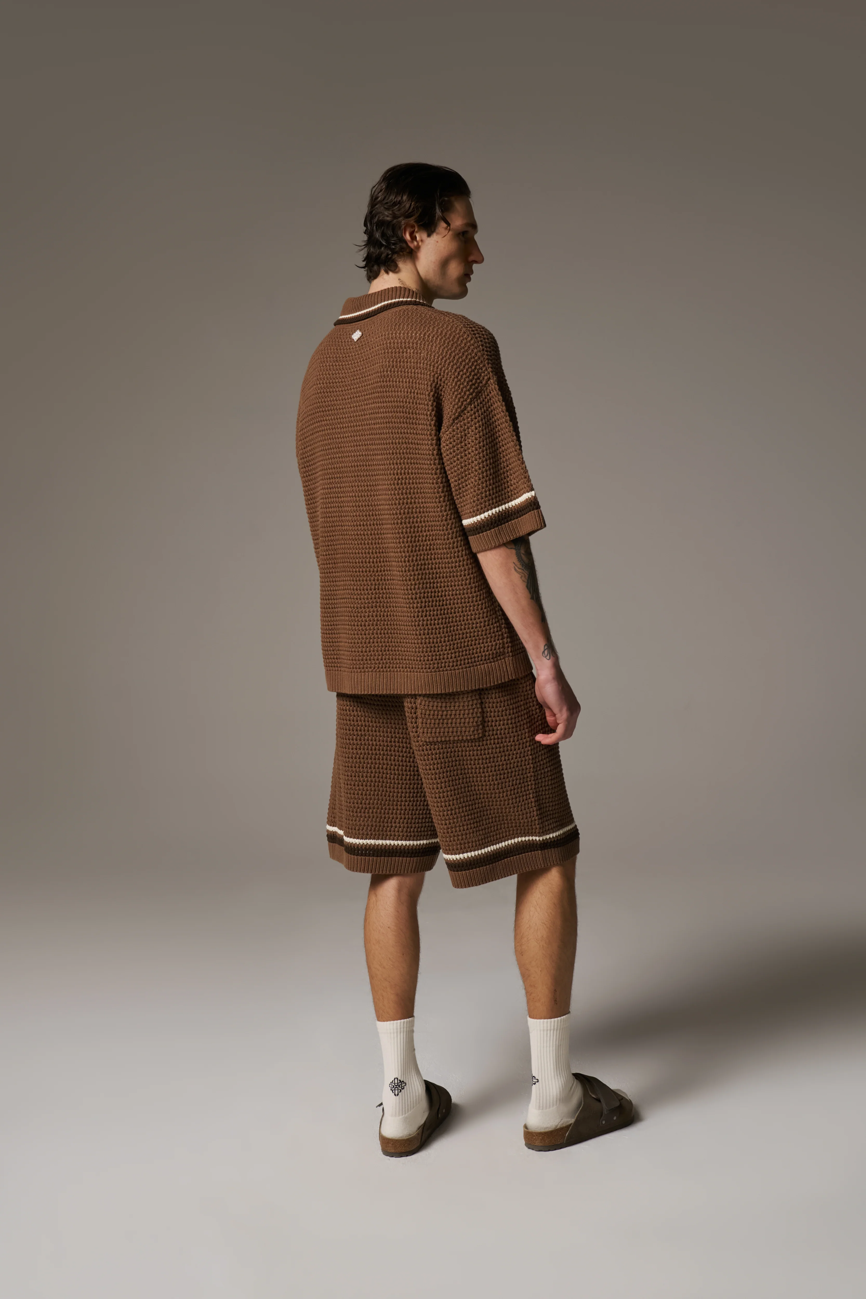 CROCHET KNITTED STRIPE SHIRT - BROWN - Image 10