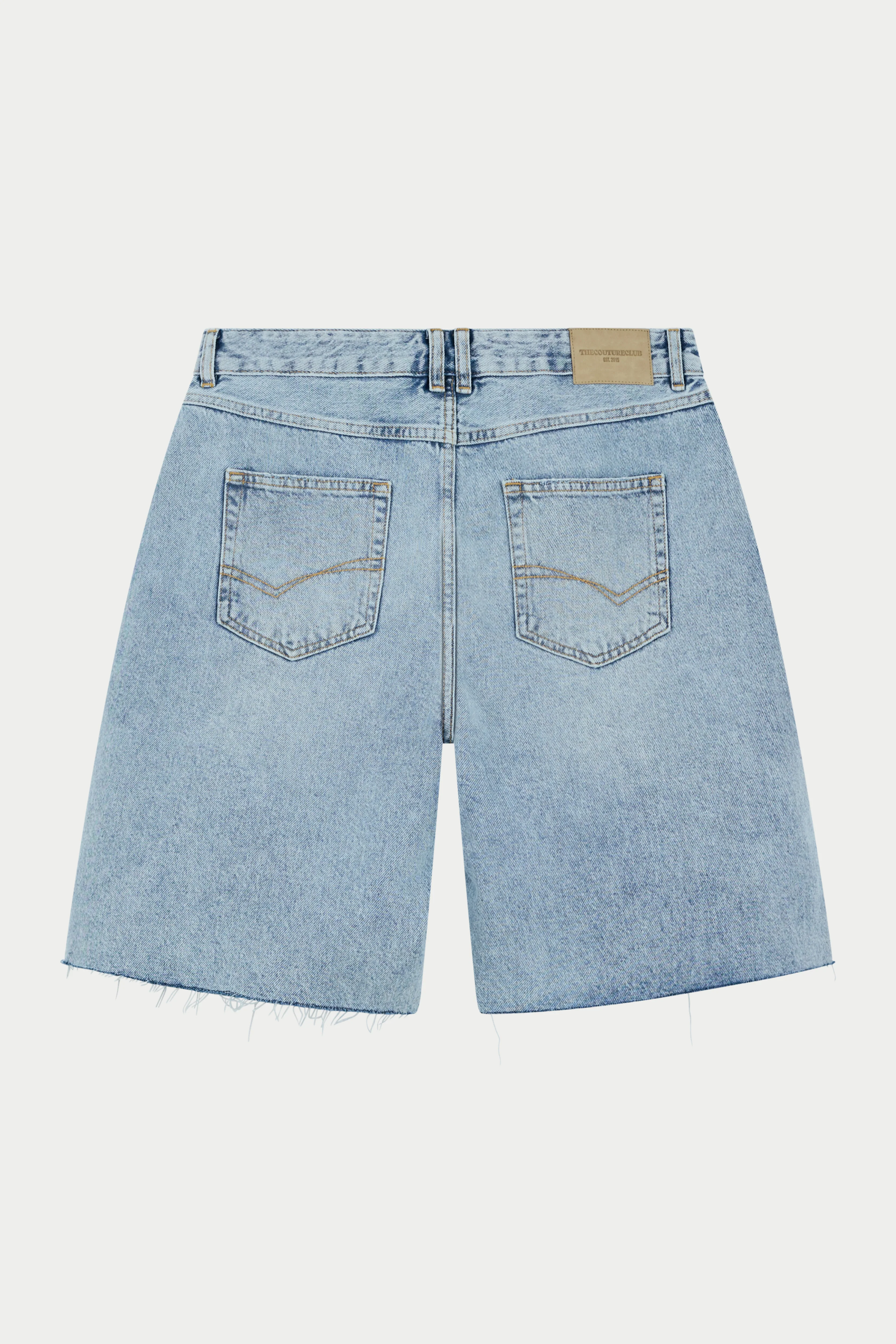 DENIM RAW EDGE SHORTS - MID STONE WASH - Image 7