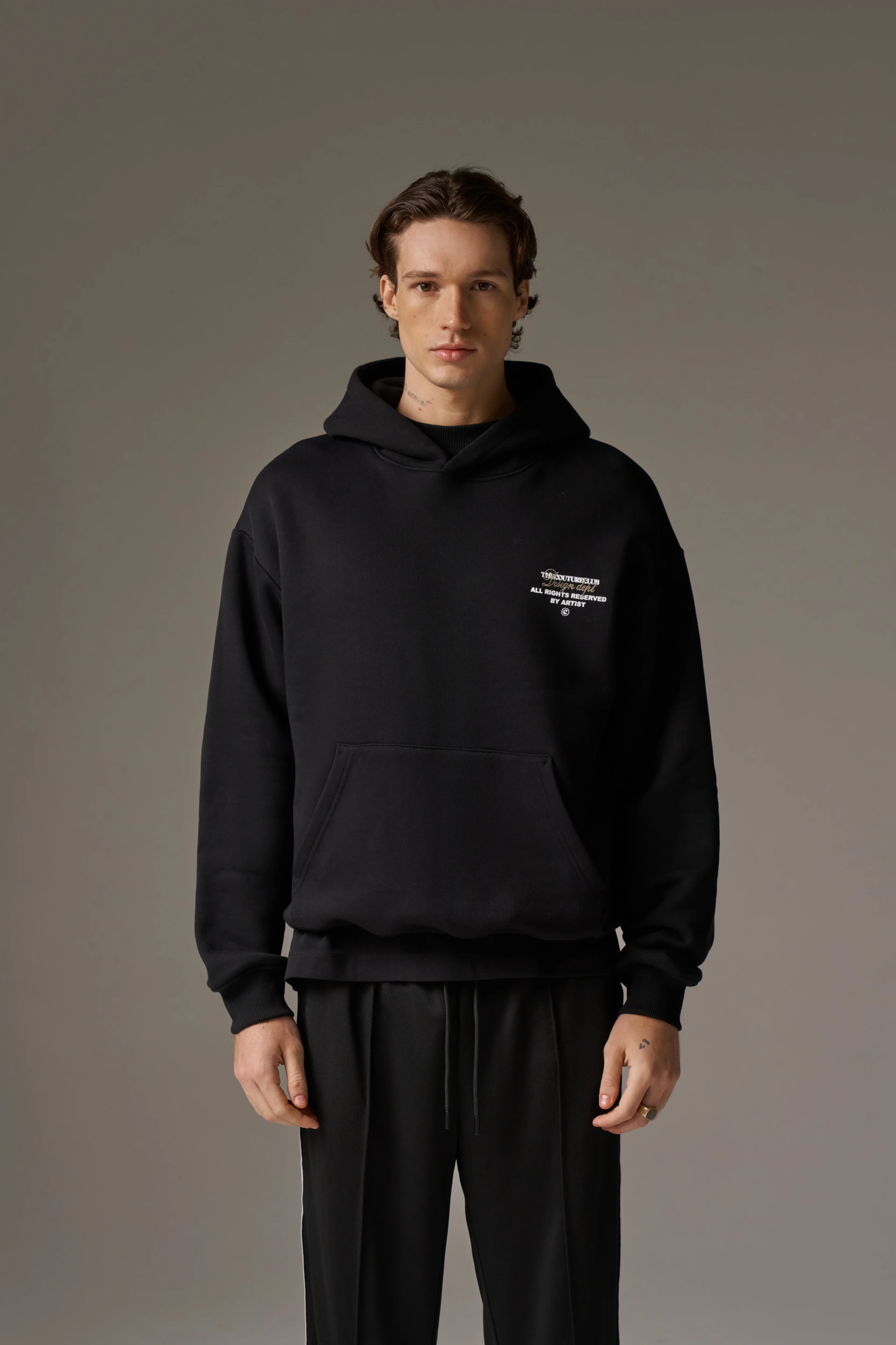 DESIGN DEPARTMENT CHEST PRINT HOODIE - BLACK - Image 2