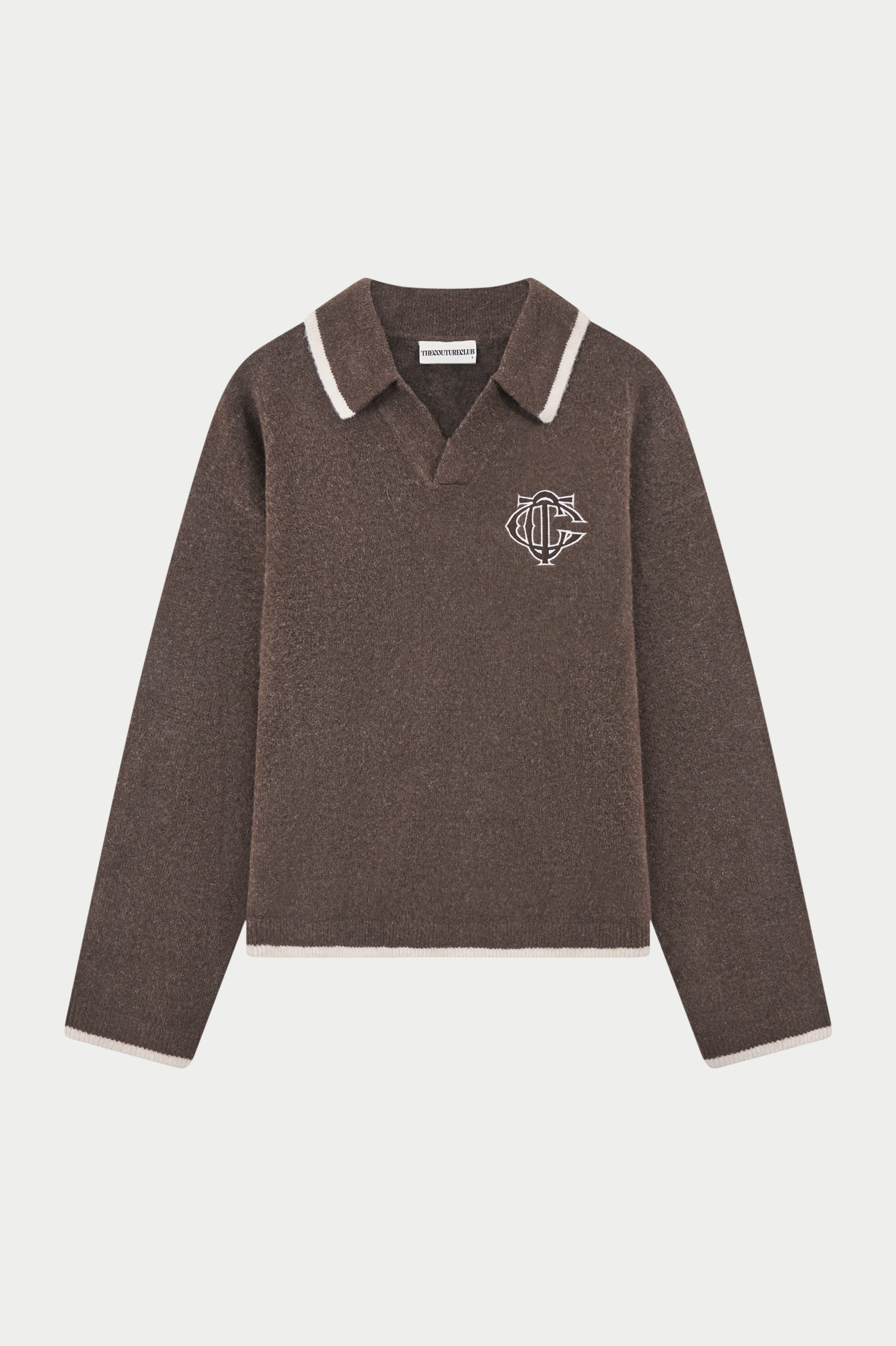 MONOGRAM KNITTED POLO TOP - BROWN