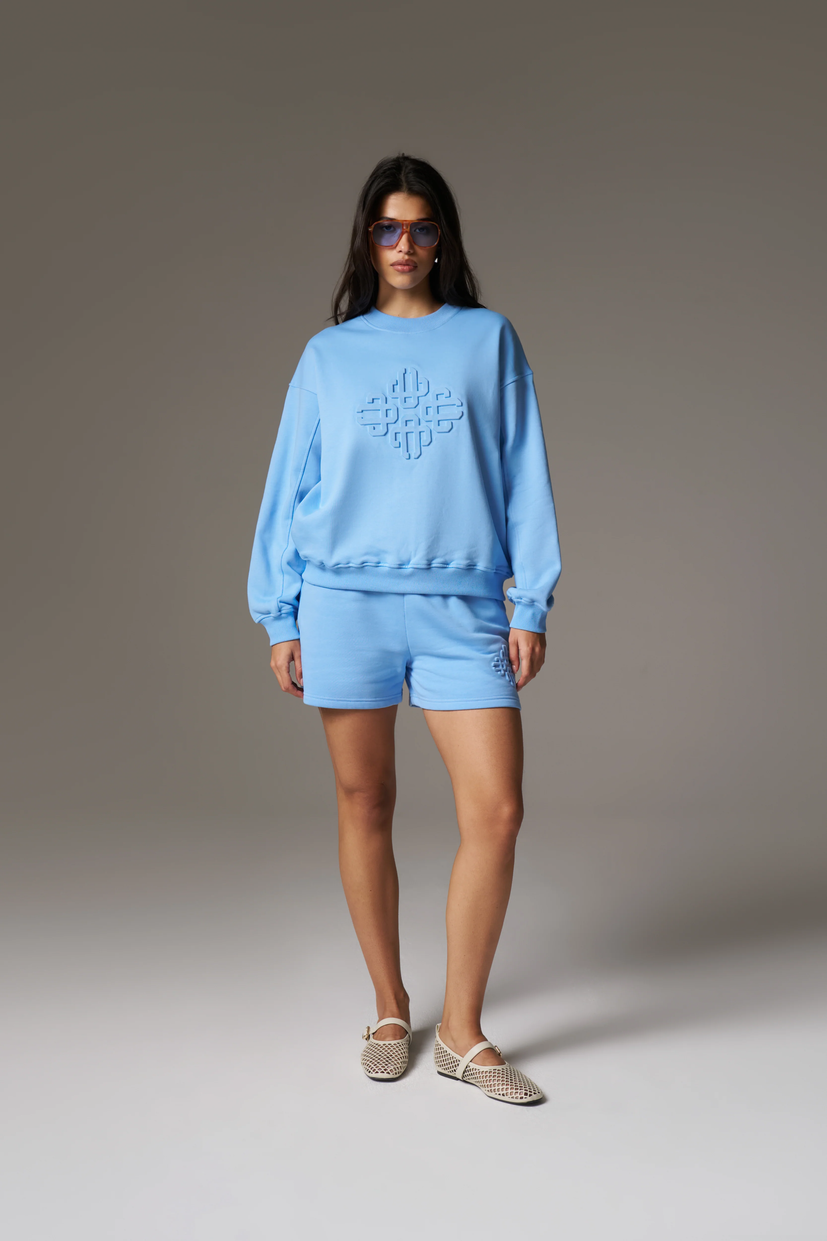 EMBLEM EMBOSSED SHORTS - BLUE - Image 8