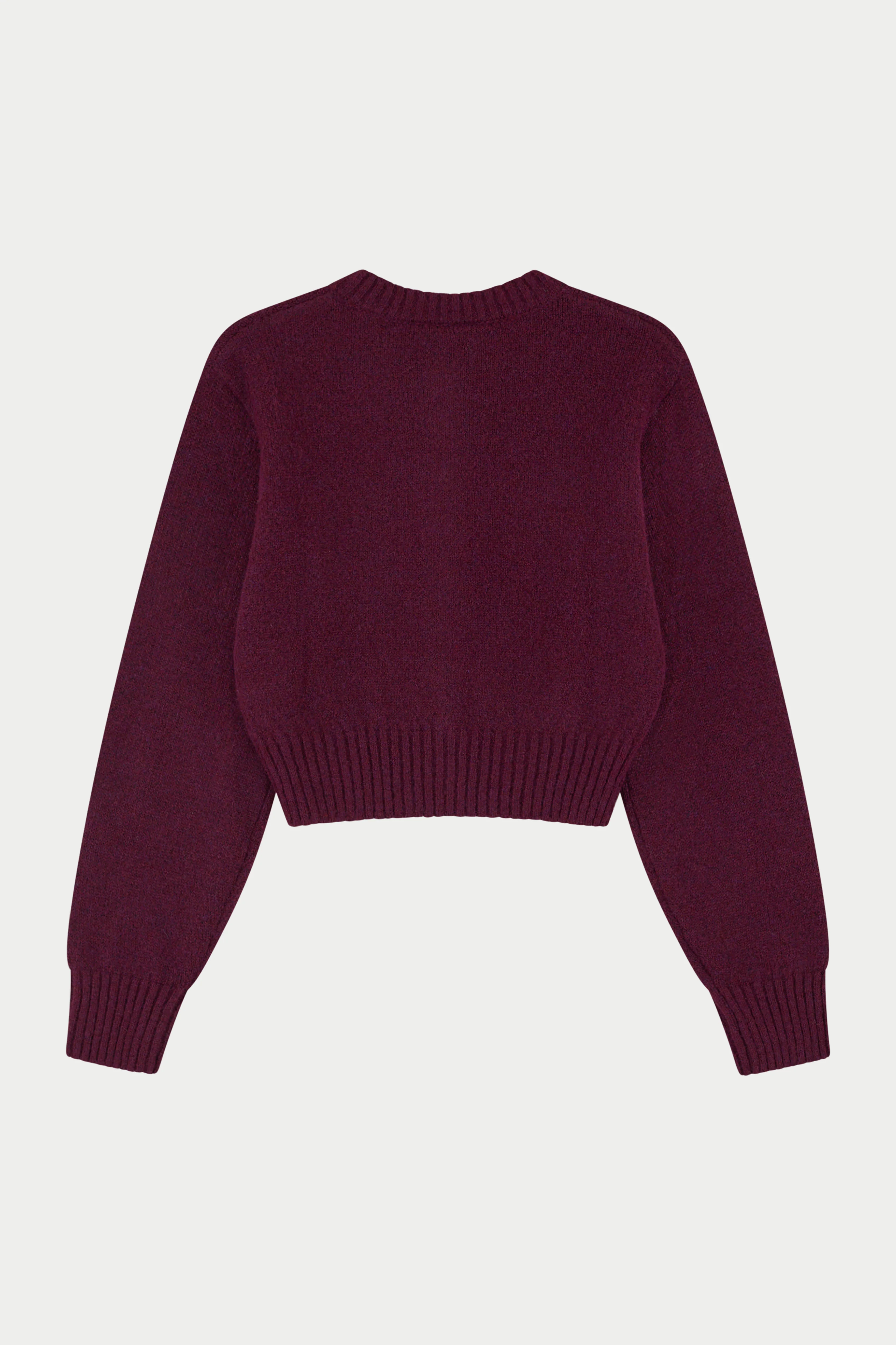 EMBLEM EMBROIDERED KNIT CROP CARDIGAN - PLUM
