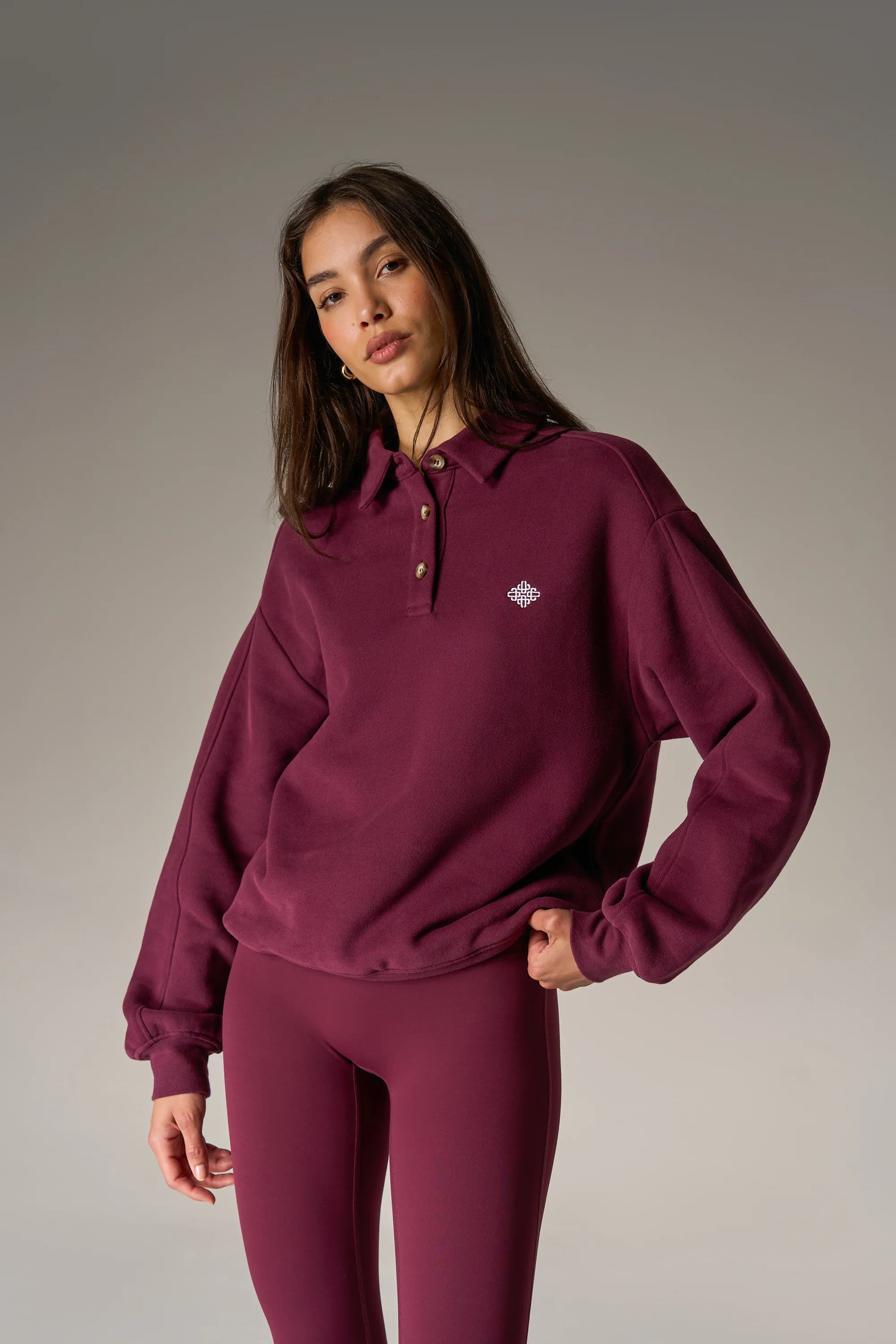 EMBLEM EMBROIDERED RUGBY POLO - PLUM - Image 3