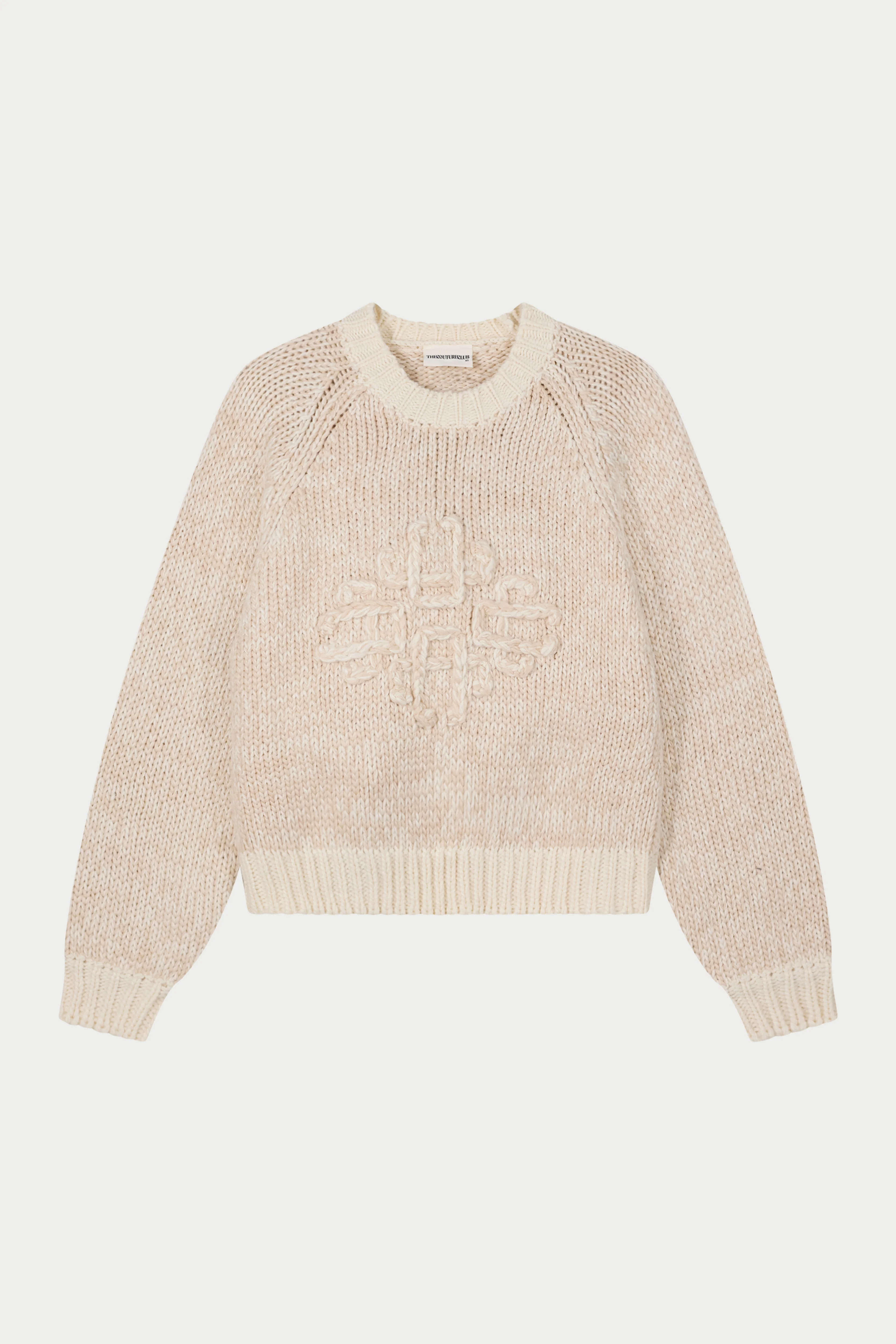 EMBLEM MIXED YARN OVERSIZED KNIT JUMPER - BEIGE