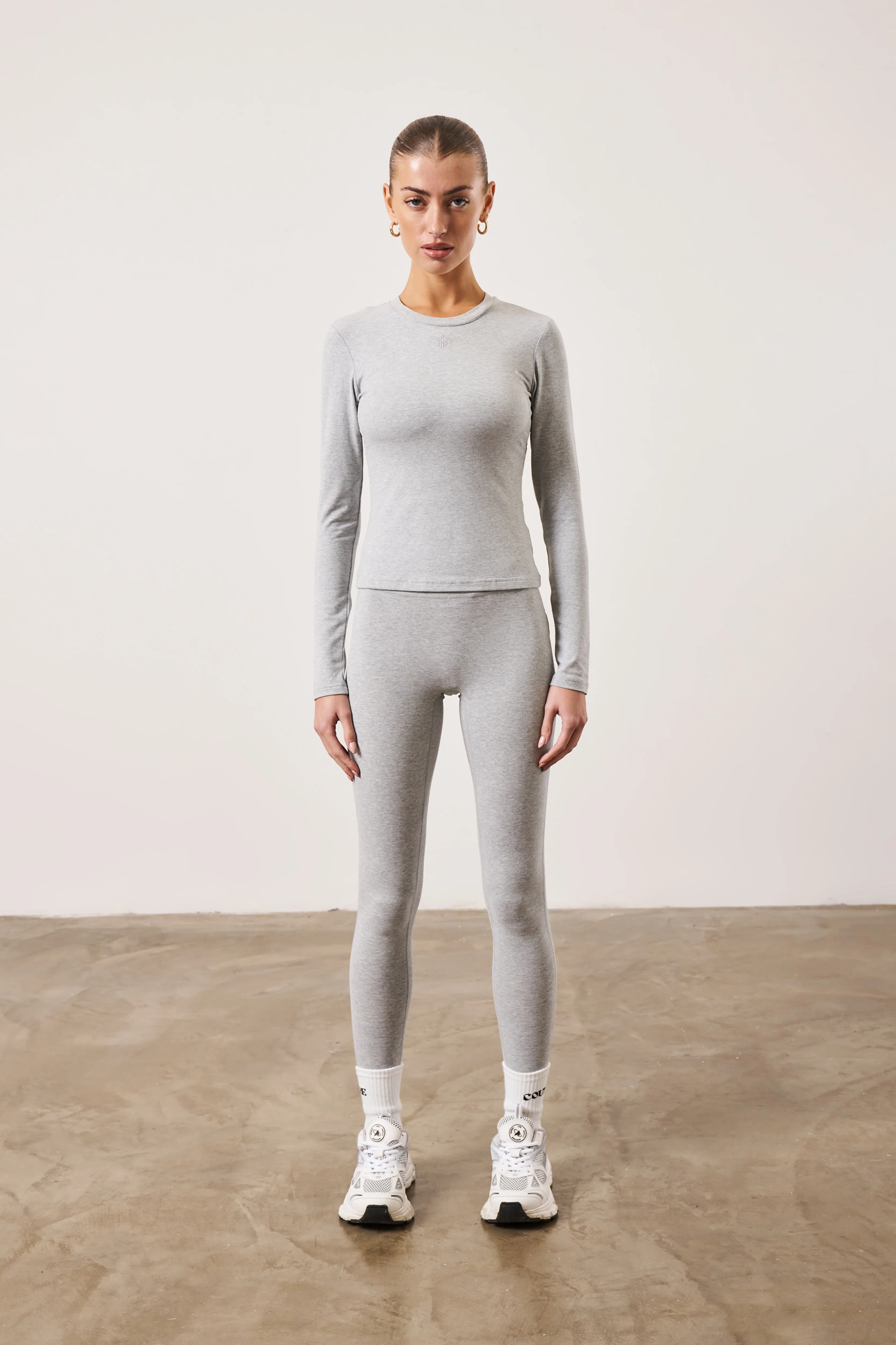 EMBLEM JERSEY LONG SLEEVE TOP - GREY MARL - Image 3