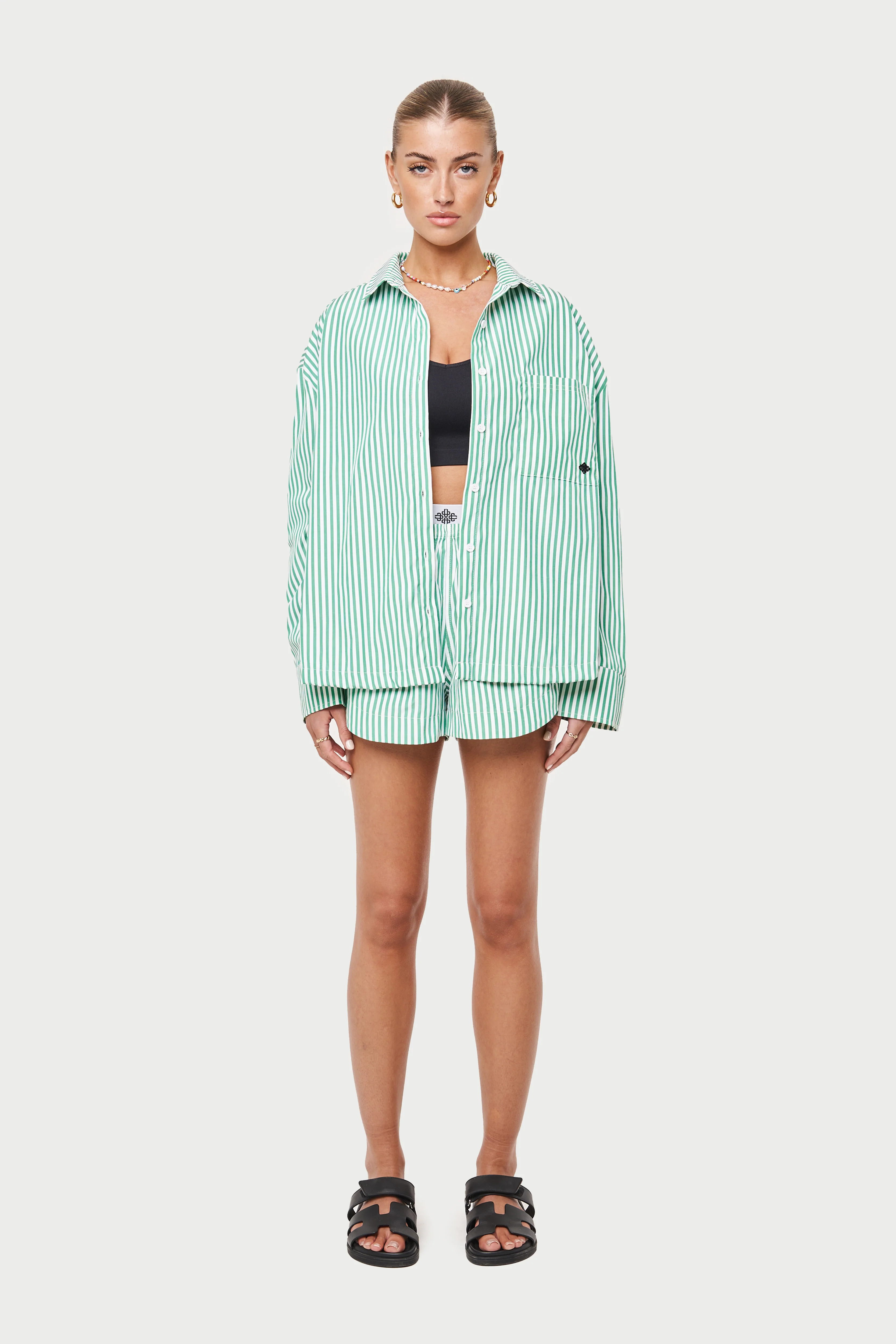 EMBLEM STRIPE OVERSIZED SHIRT - GREEN - Image 3
