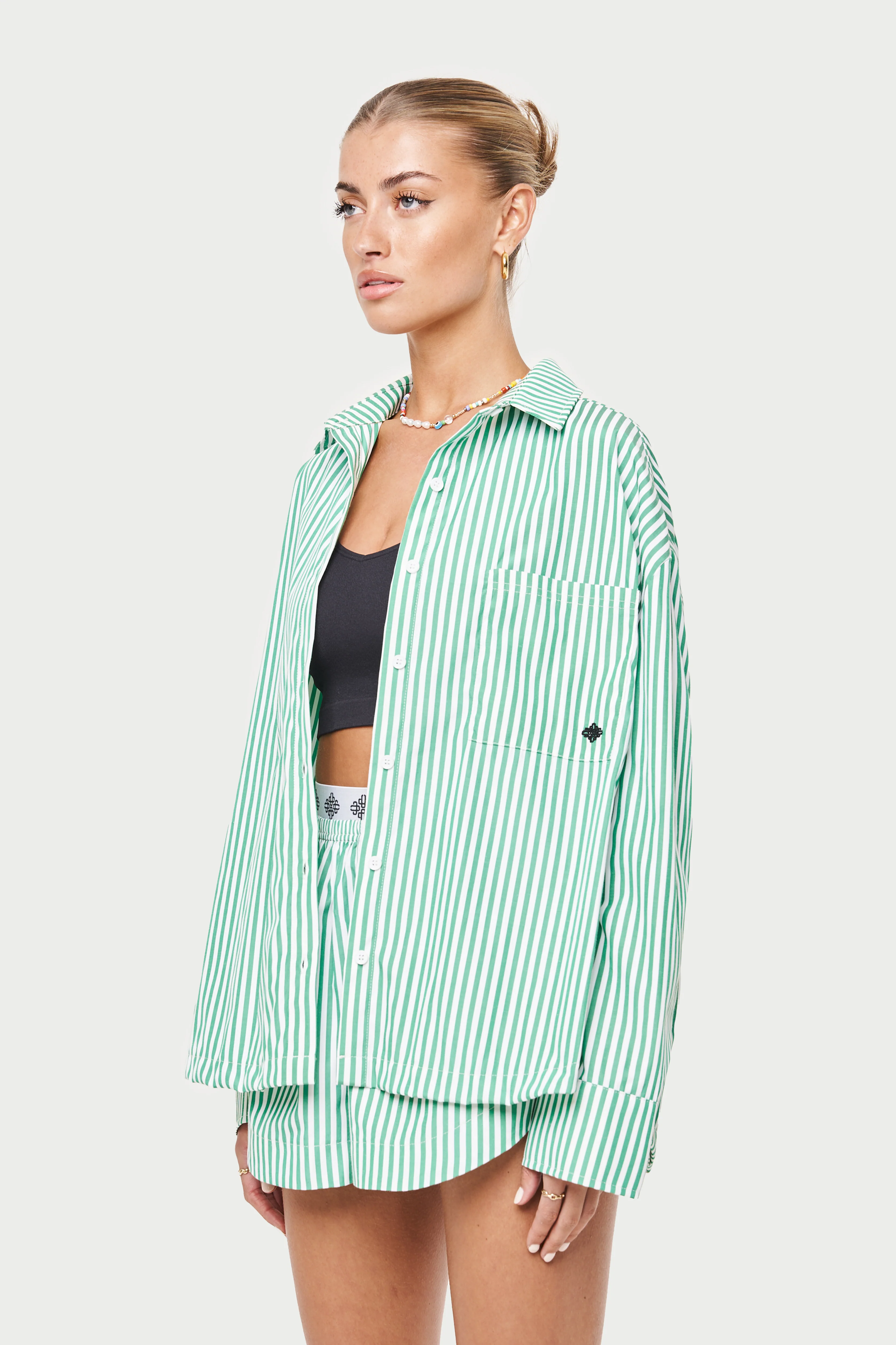 EMBLEM STRIPE OVERSIZED SHIRT - GREEN - Image 4