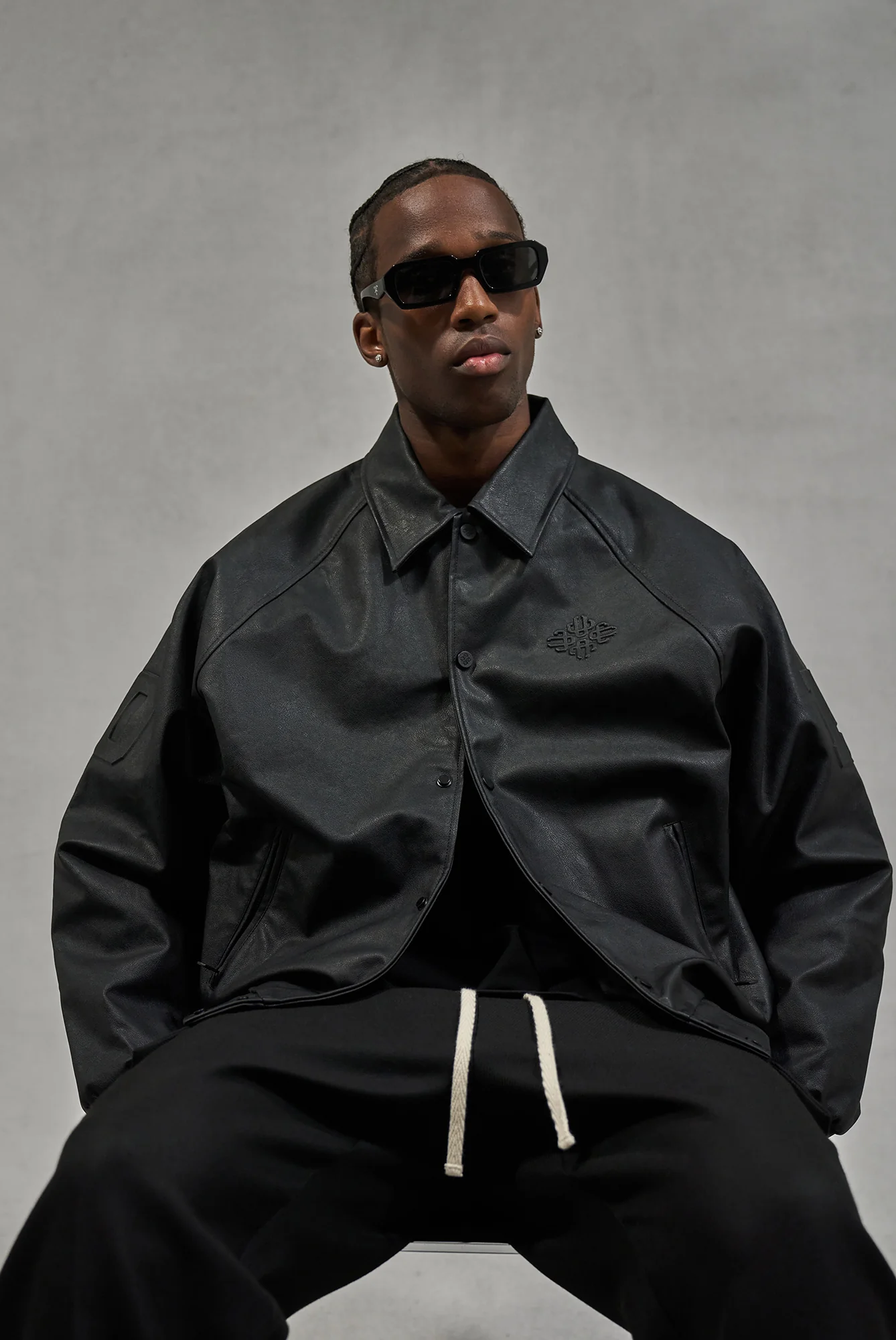 EMBOSSED BOMBER JACKET - BLACK - Image 2