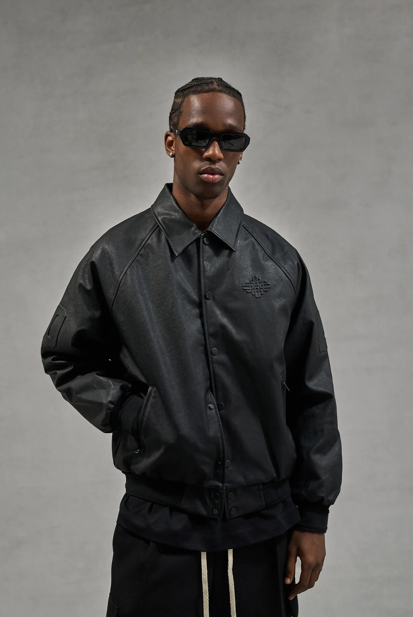 EMBOSSED BOMBER JACKET - BLACK - Image 4