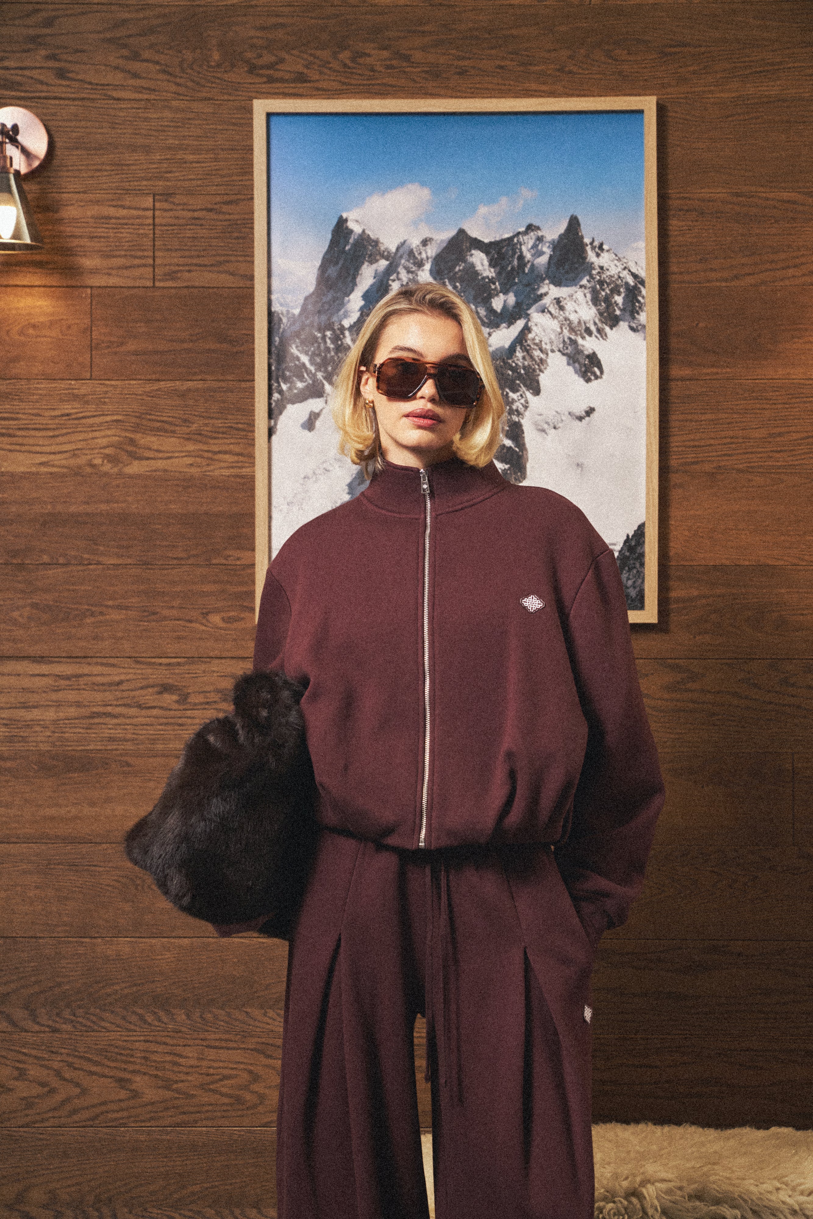 FUNNEL NECK BALLOON HEM ZIP THROUGH - CHOCOLATE - Image 2