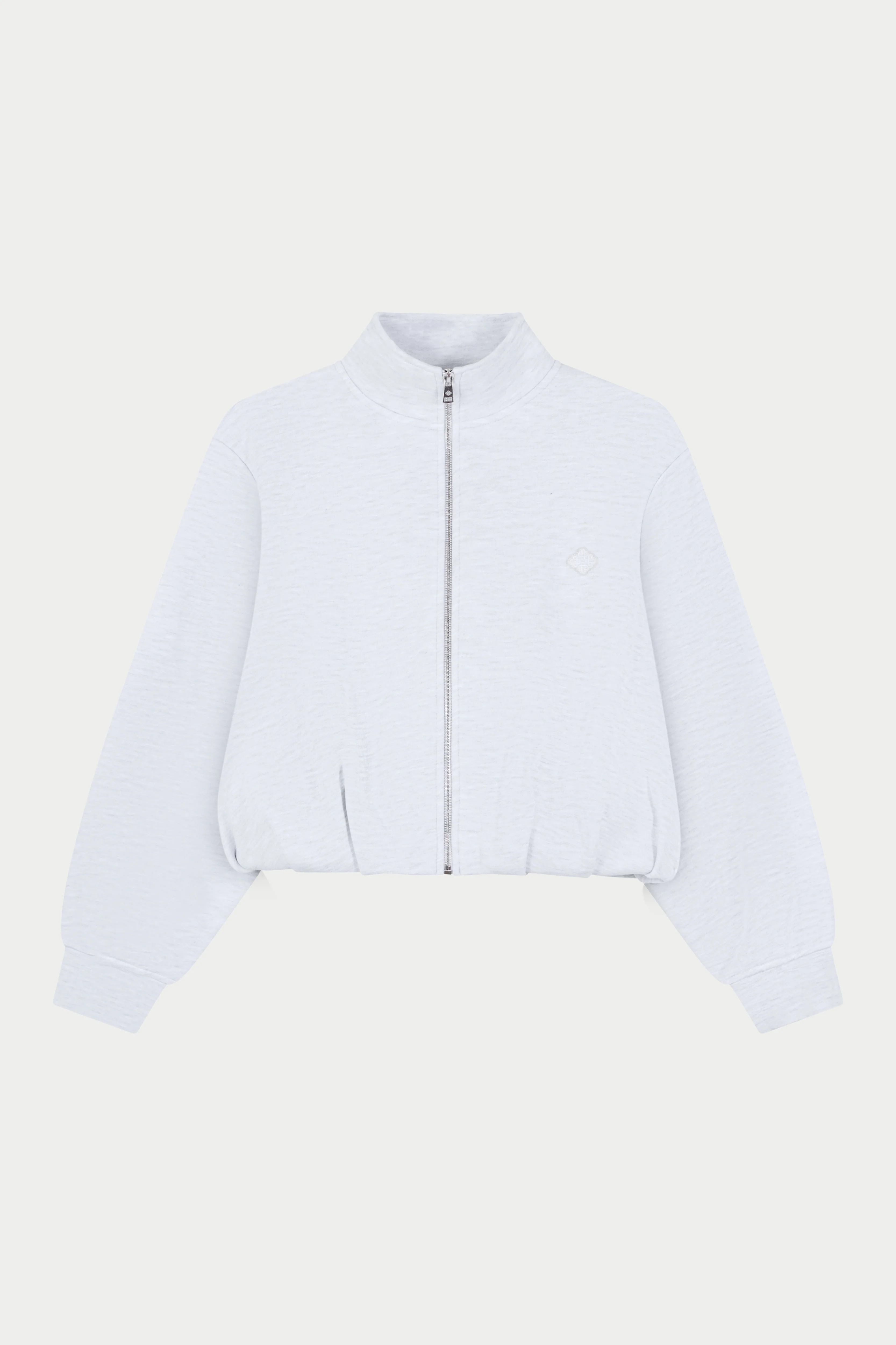 FUNNEL NECK BALLOON HEM ZIP THROUGH - GREY MARL