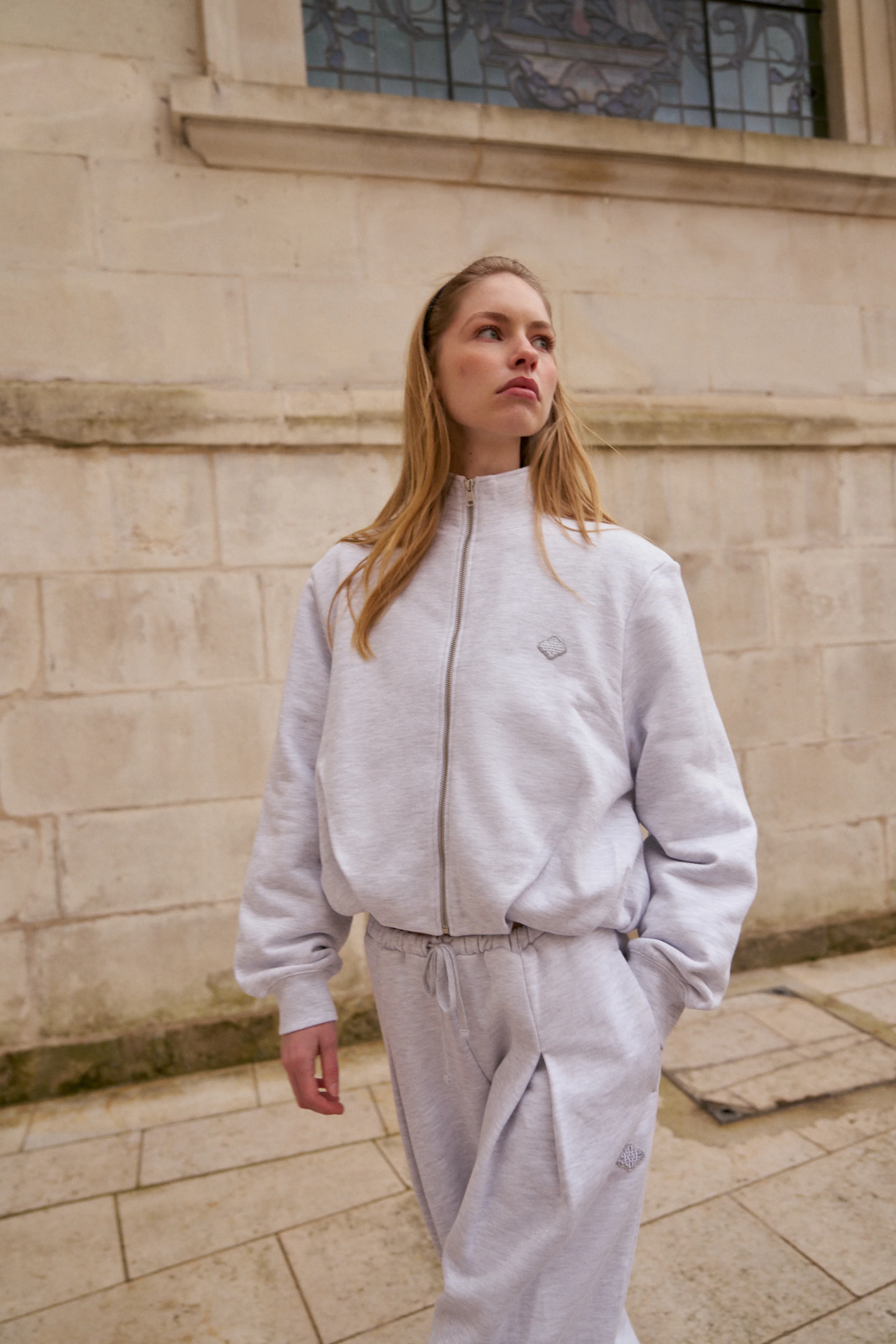 FUNNEL NECK BALLOON HEM ZIP THROUGH - GREY MARL - Image 4