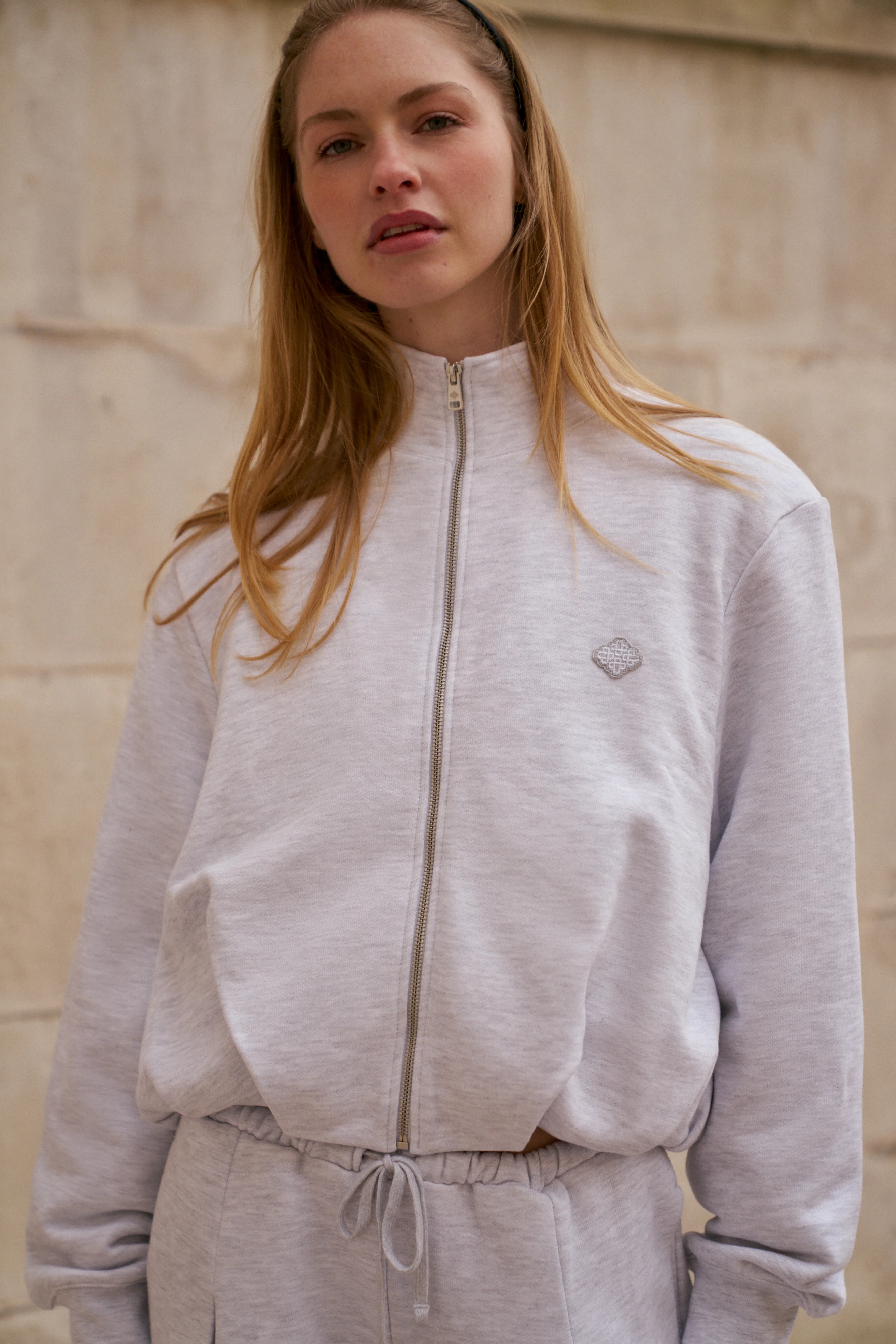 FUNNEL NECK BALLOON HEM ZIP THROUGH - GREY MARL - Image 5