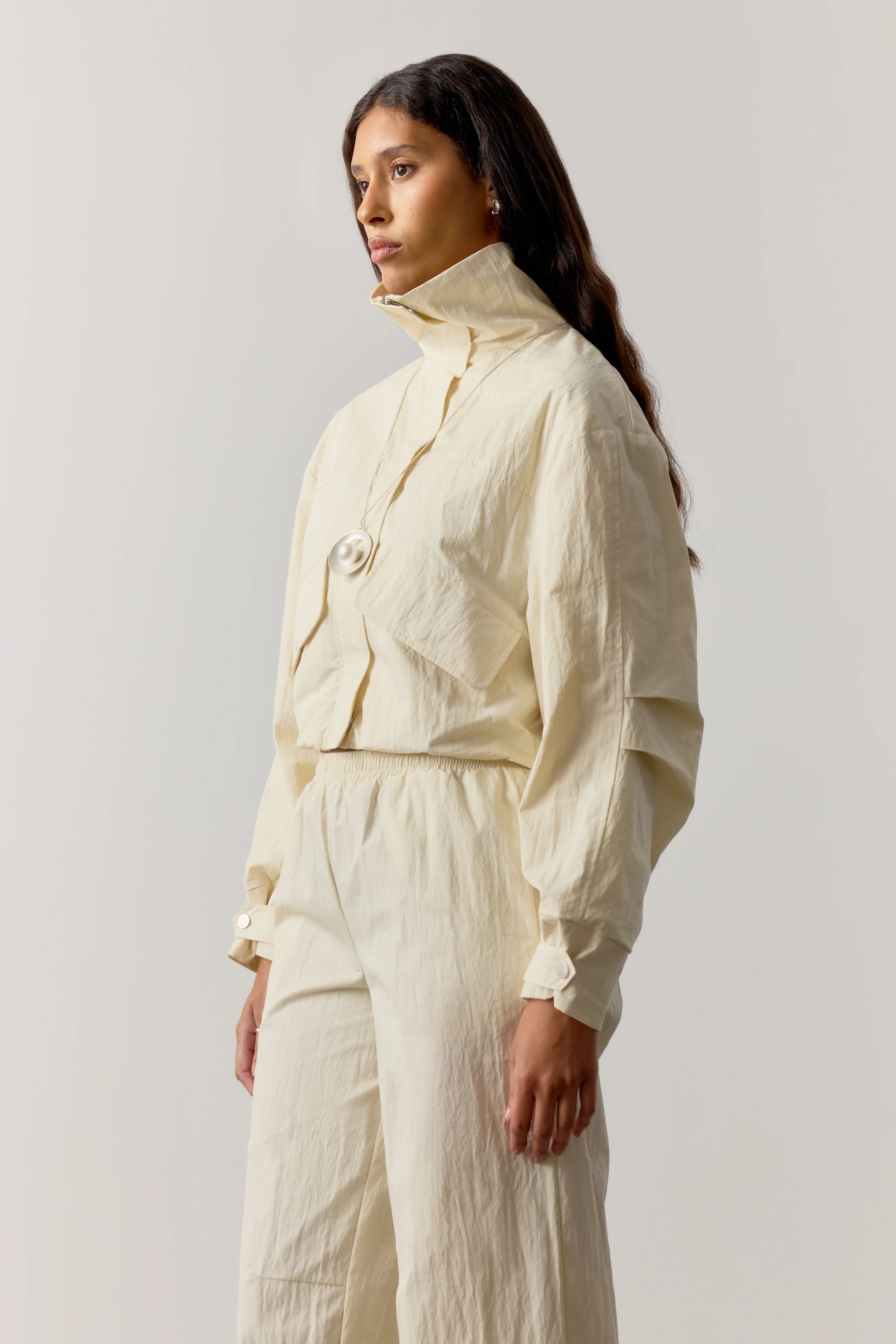 FUNNEL NECK SHELL JACKET - ECRU - Image 6