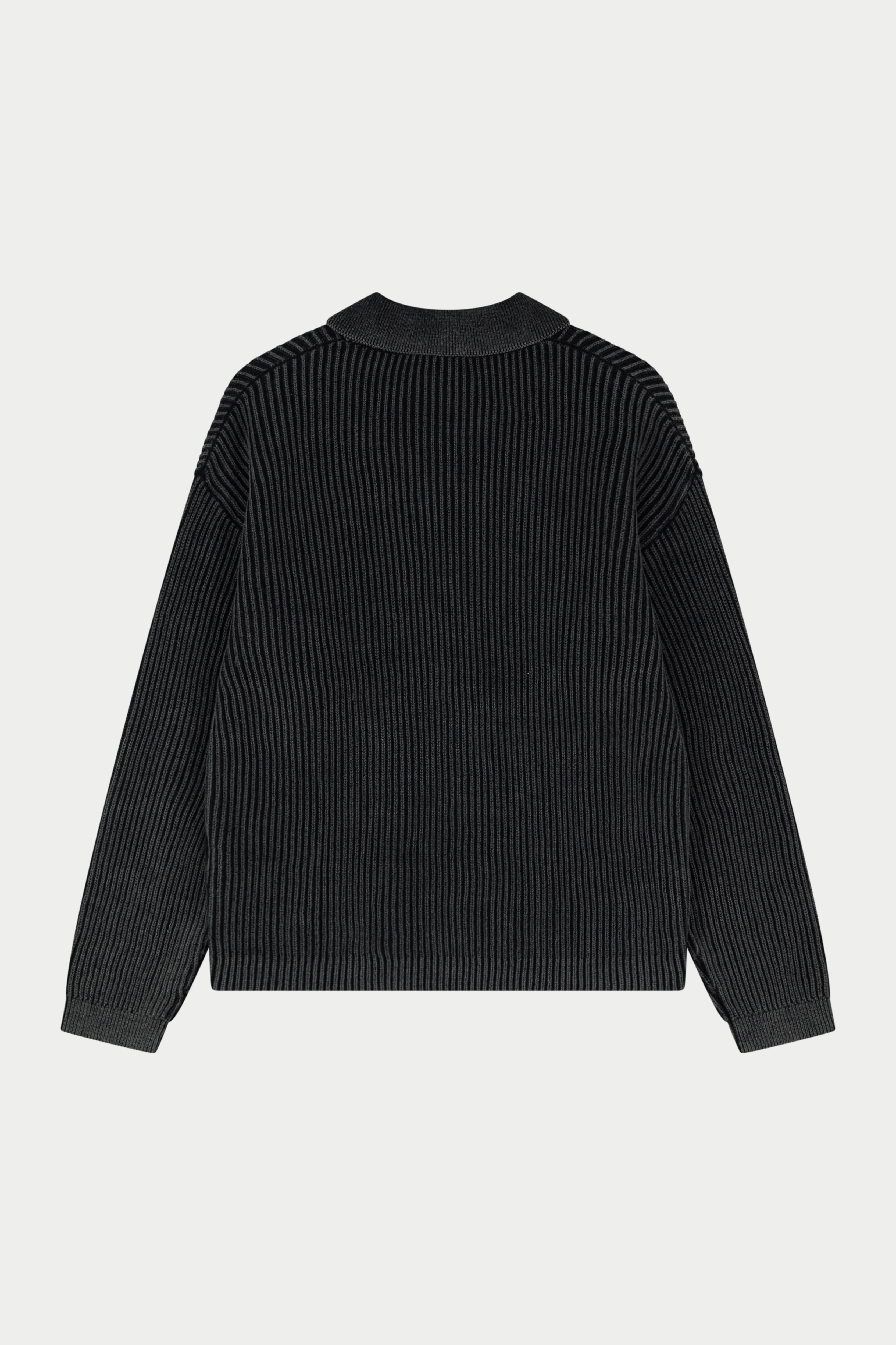 HEAVY WASHED RIB KNIT POLO - BLACK - Image 6