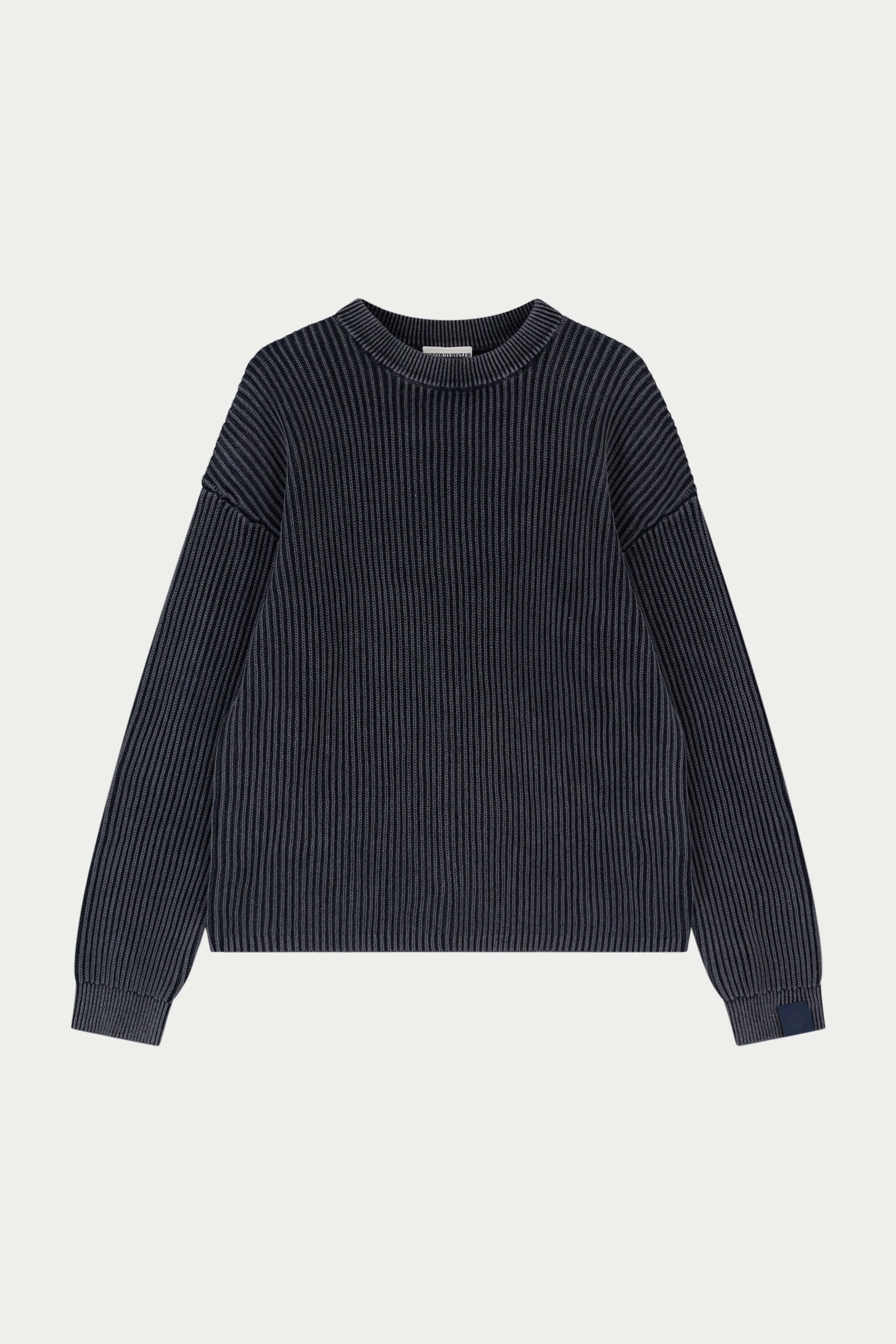 HEAVY WASHED RIBBED KNIT CREW - PETROL