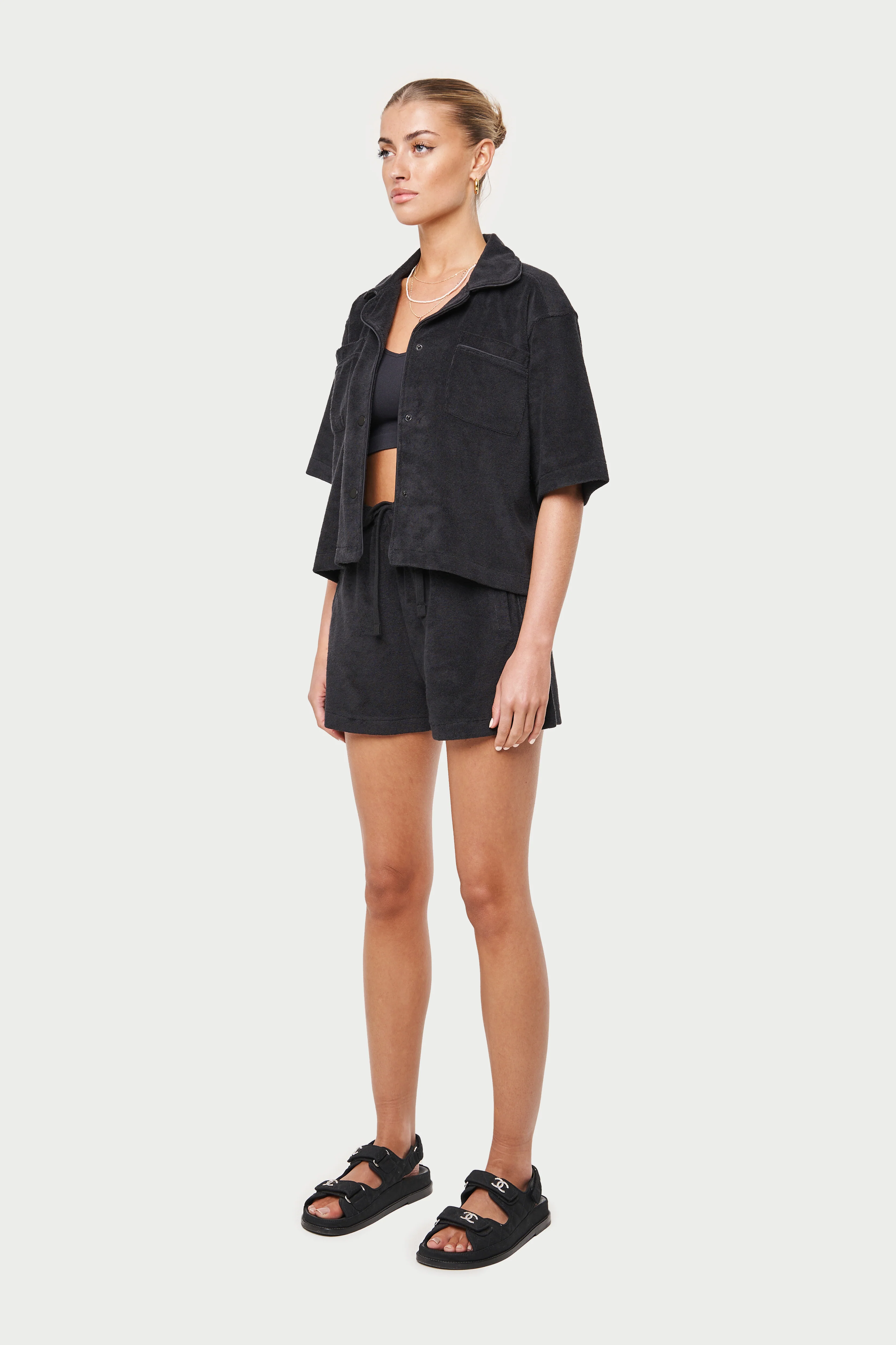 HEAVYWEIGHT TOWELLED RESORT SHIRT - BLACK - Image 6
