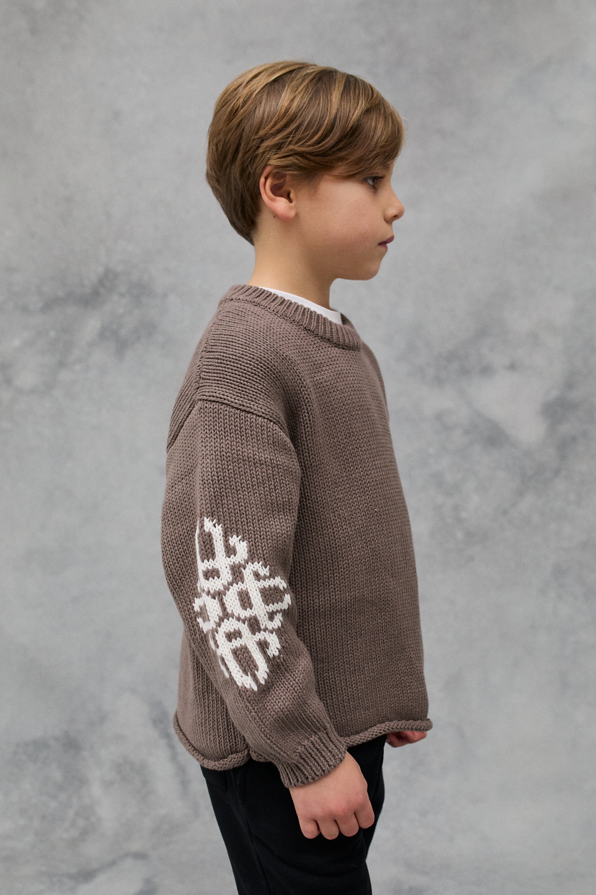 JNR CHUNKY KNIT EMBLEM JUMPER - BROWN - Image 5