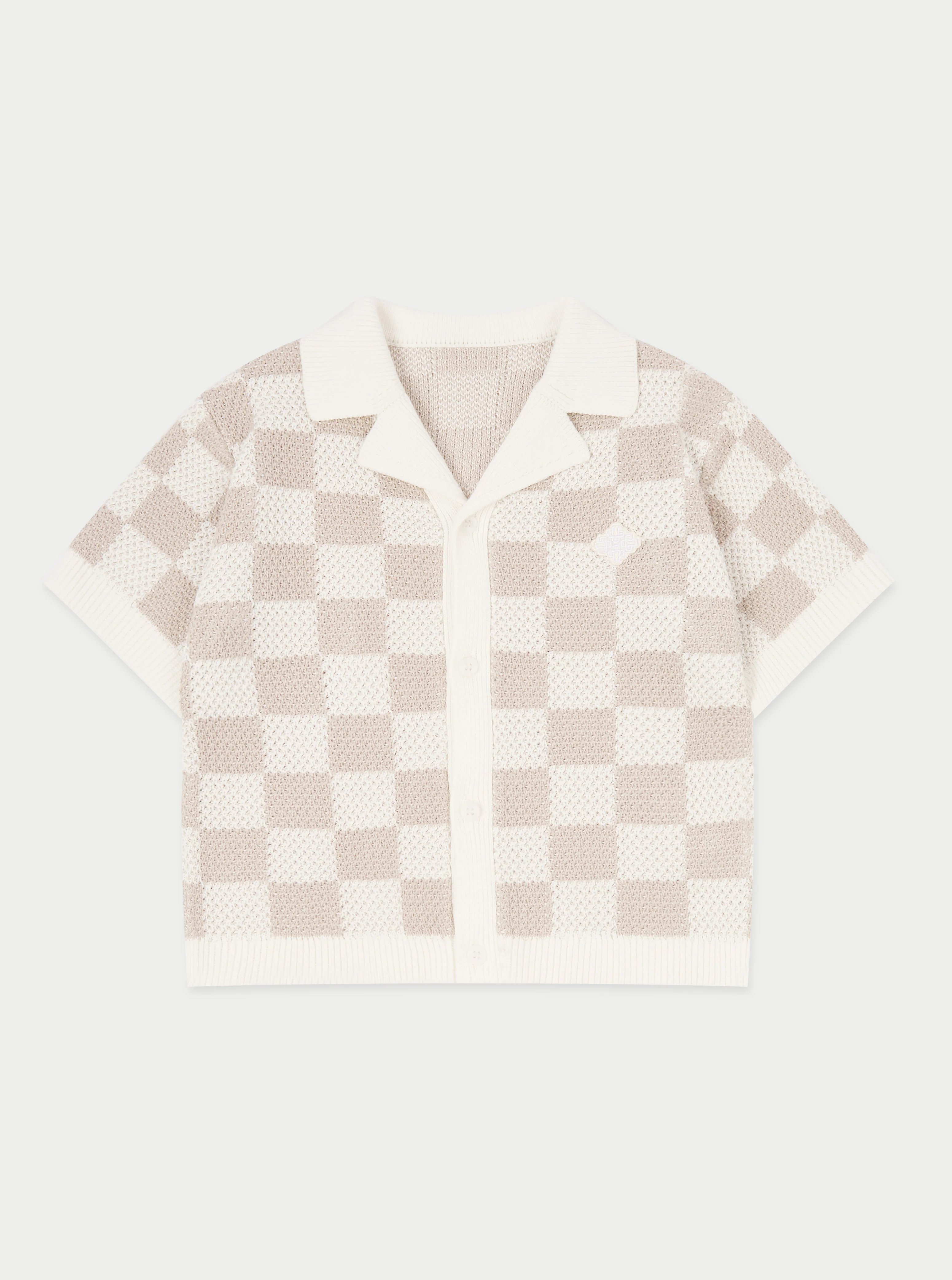 KIDS KNITTED CHECKERBOARD SHIRT - OFF WHITE - Image 2