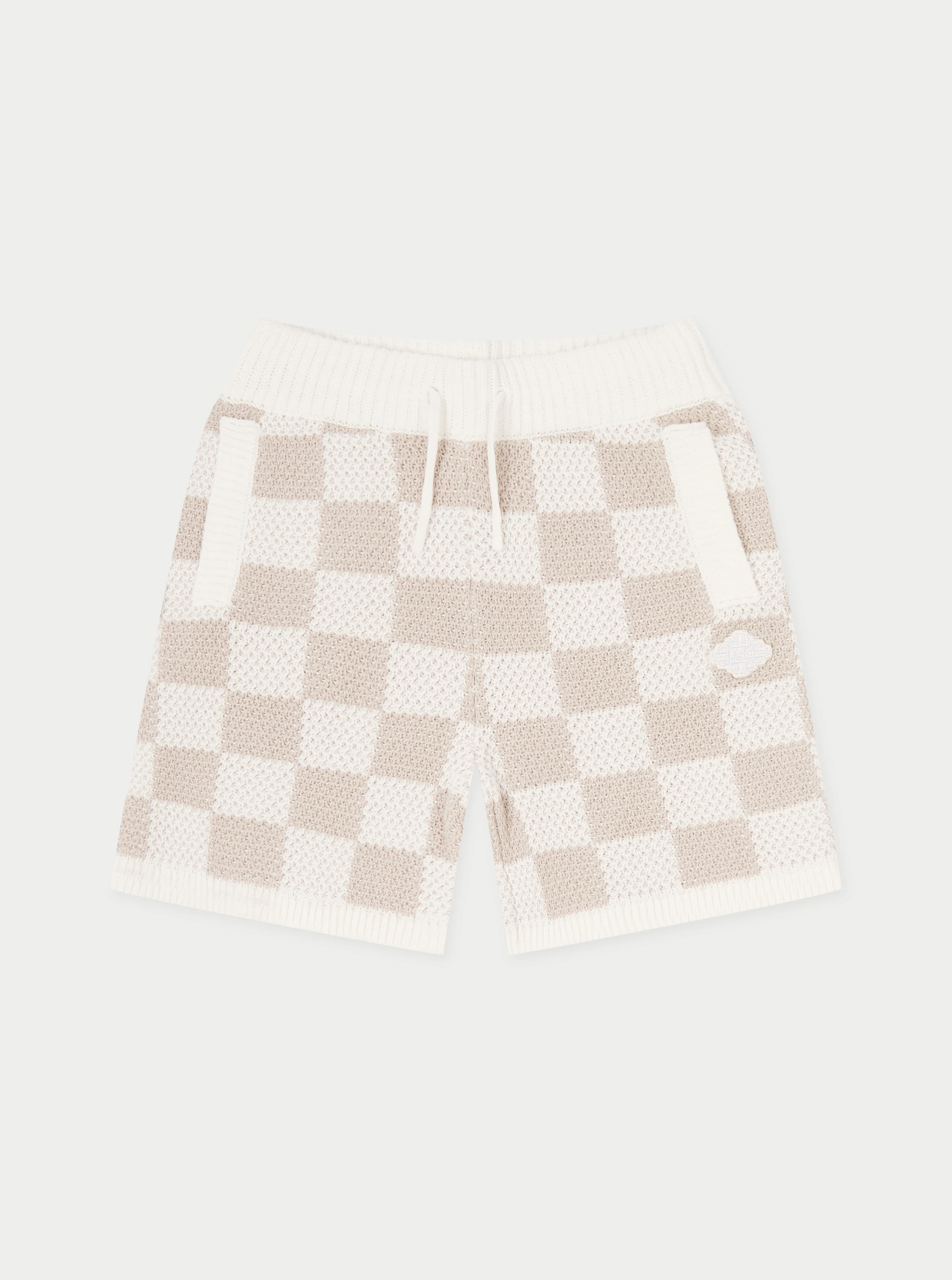 KIDS KNITTED CHECKERBOARD SHORTS - OFF WHITE - Image 2