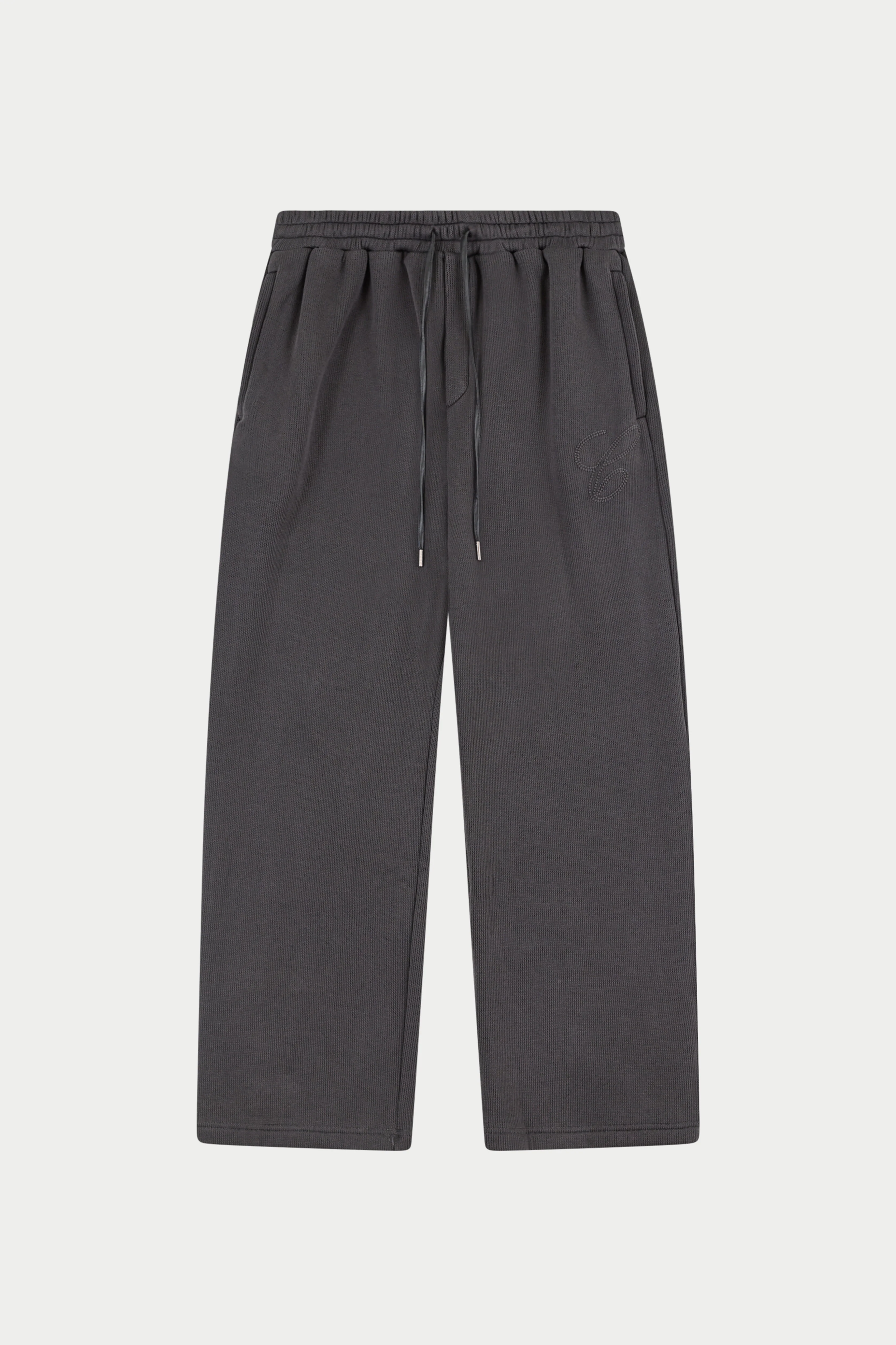 KNIT CONTRAST DRAWCORDS RELAXED JOGGERS - CHARCOAL