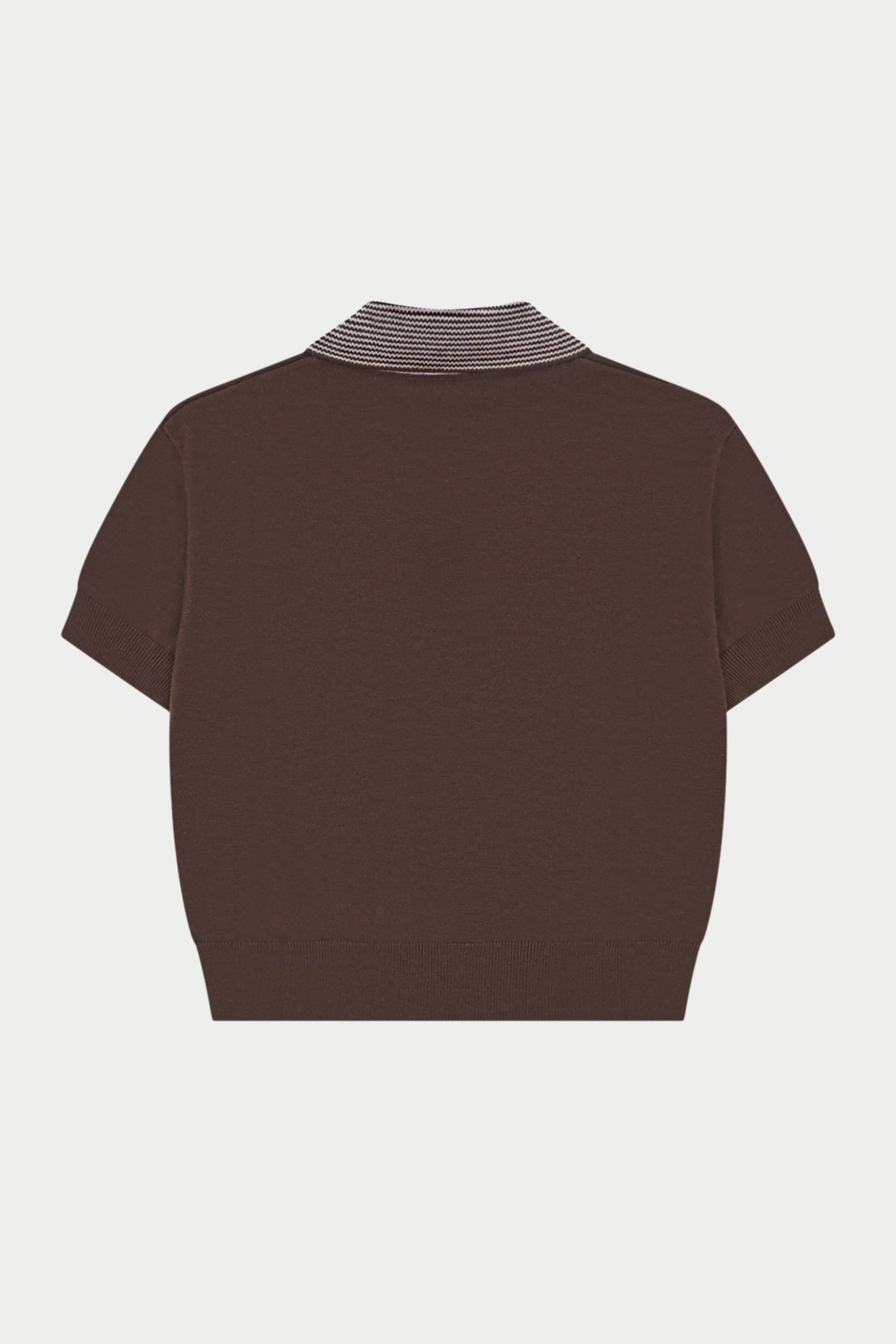 KNITTED COLLAR POLO TOP - BROWN - Image 9