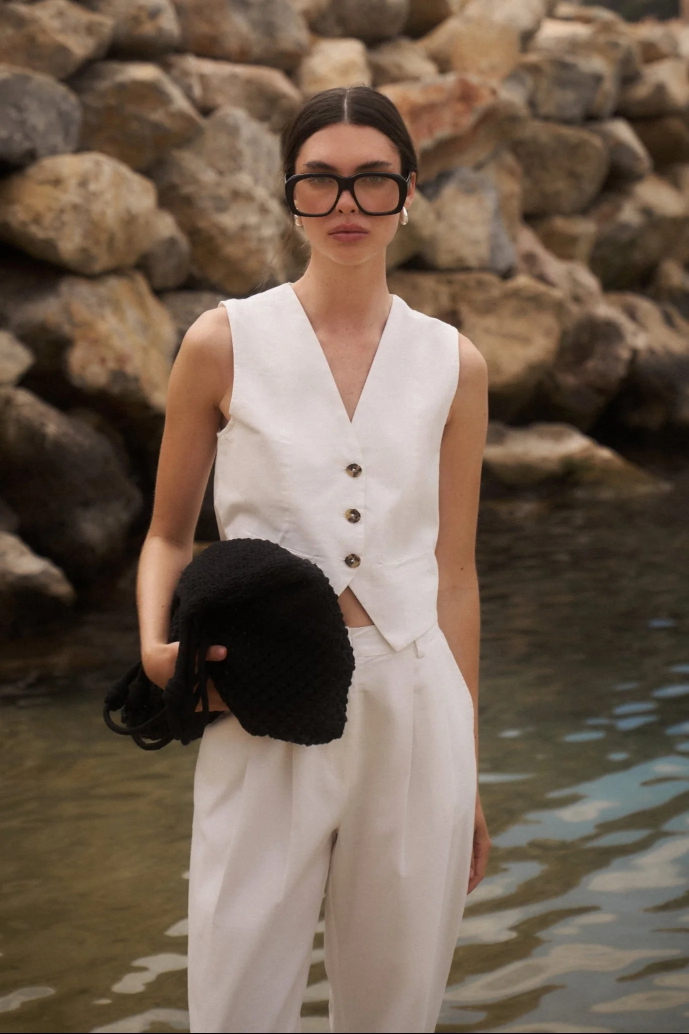 LINEN BLEND WAISTCOAT - WHITE - Image 2