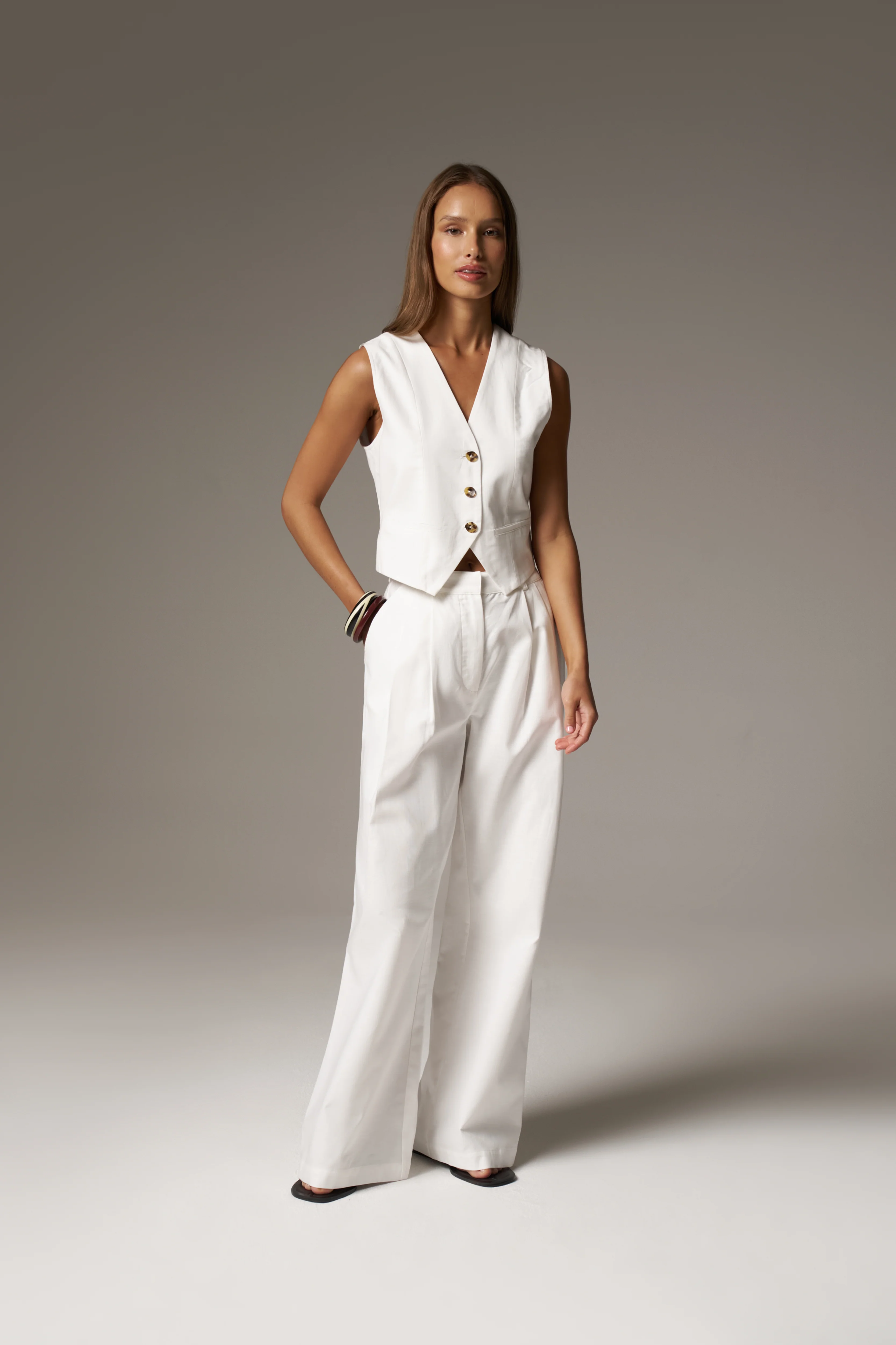 LINEN BLEND WAISTCOAT - WHITE - Image 5