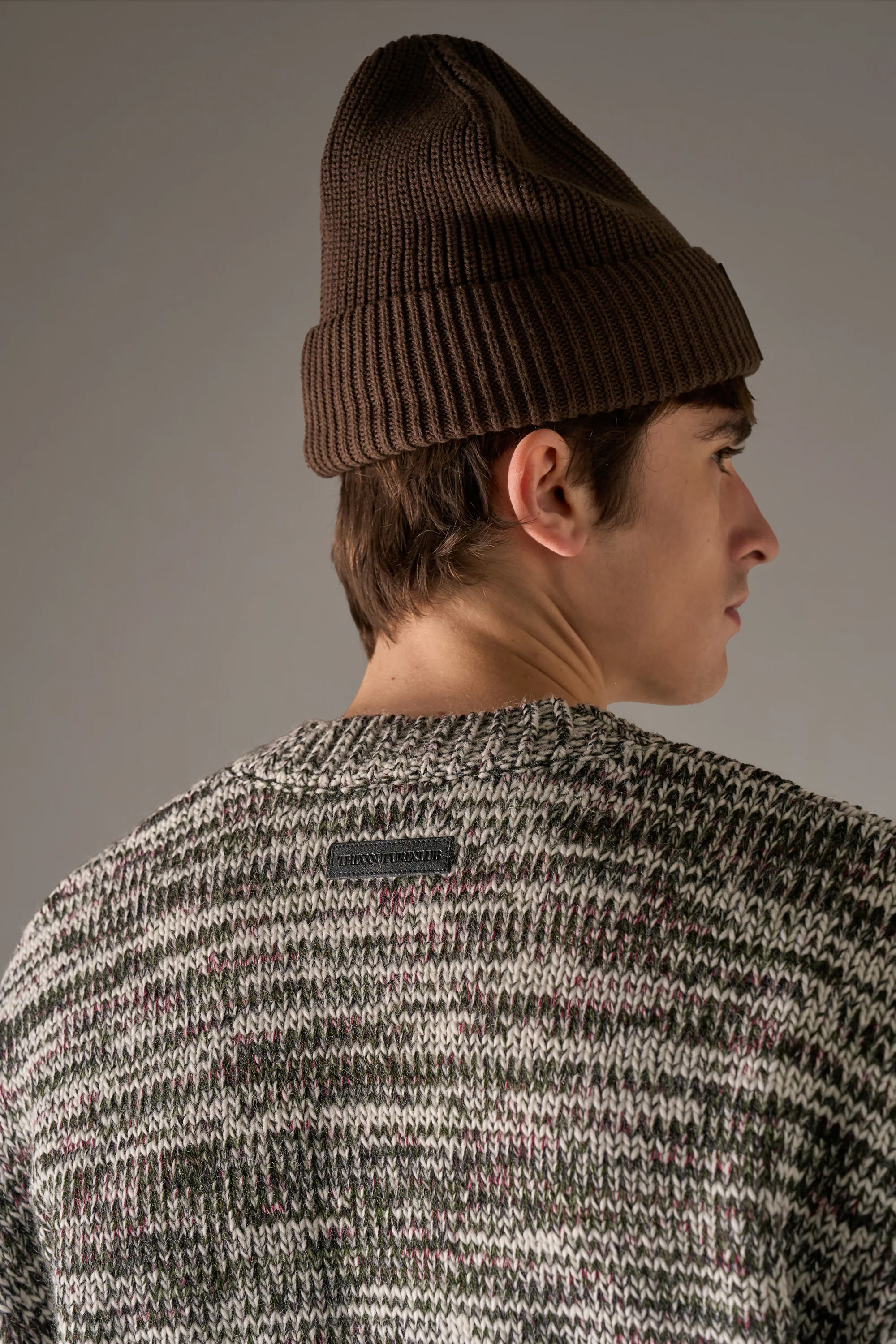 MIXED YARN KNITTED CARDIGAN - WHITE/KHAKI - Image 6