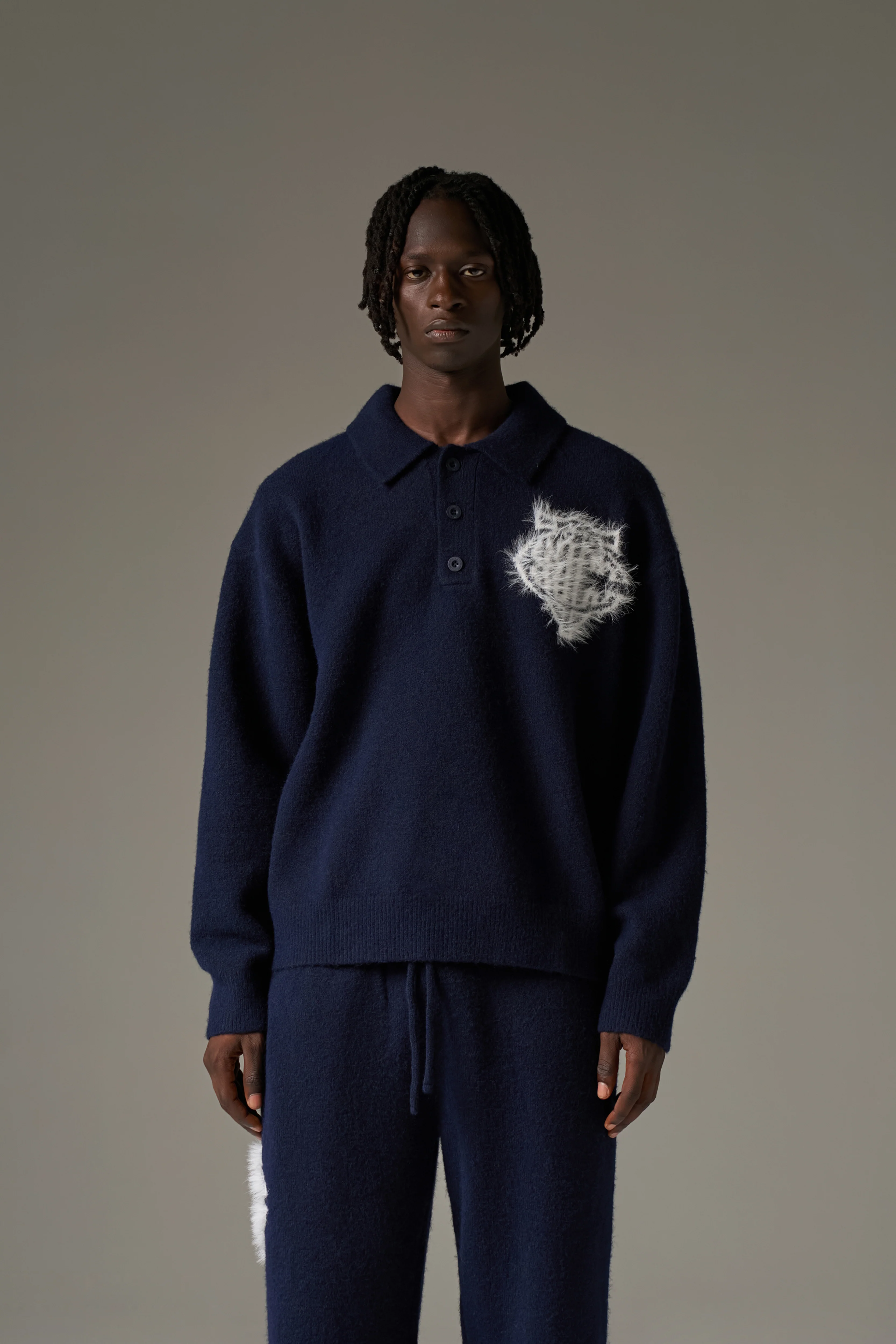 MONOGRAM FLUFFY KNIT POLO - NAVY - Image 2