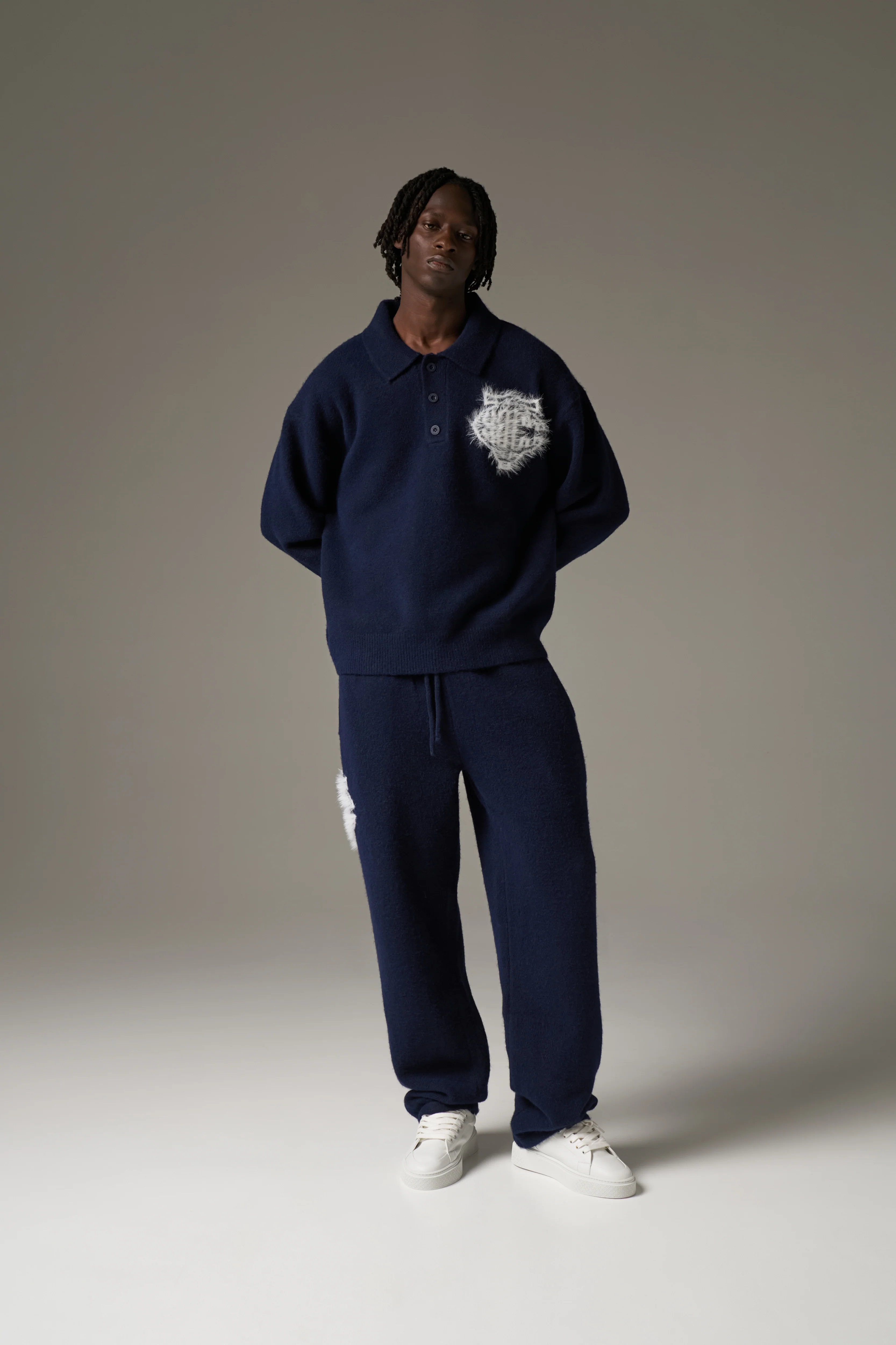 MONOGRAM FLUFFY KNIT POLO - NAVY - Image 4