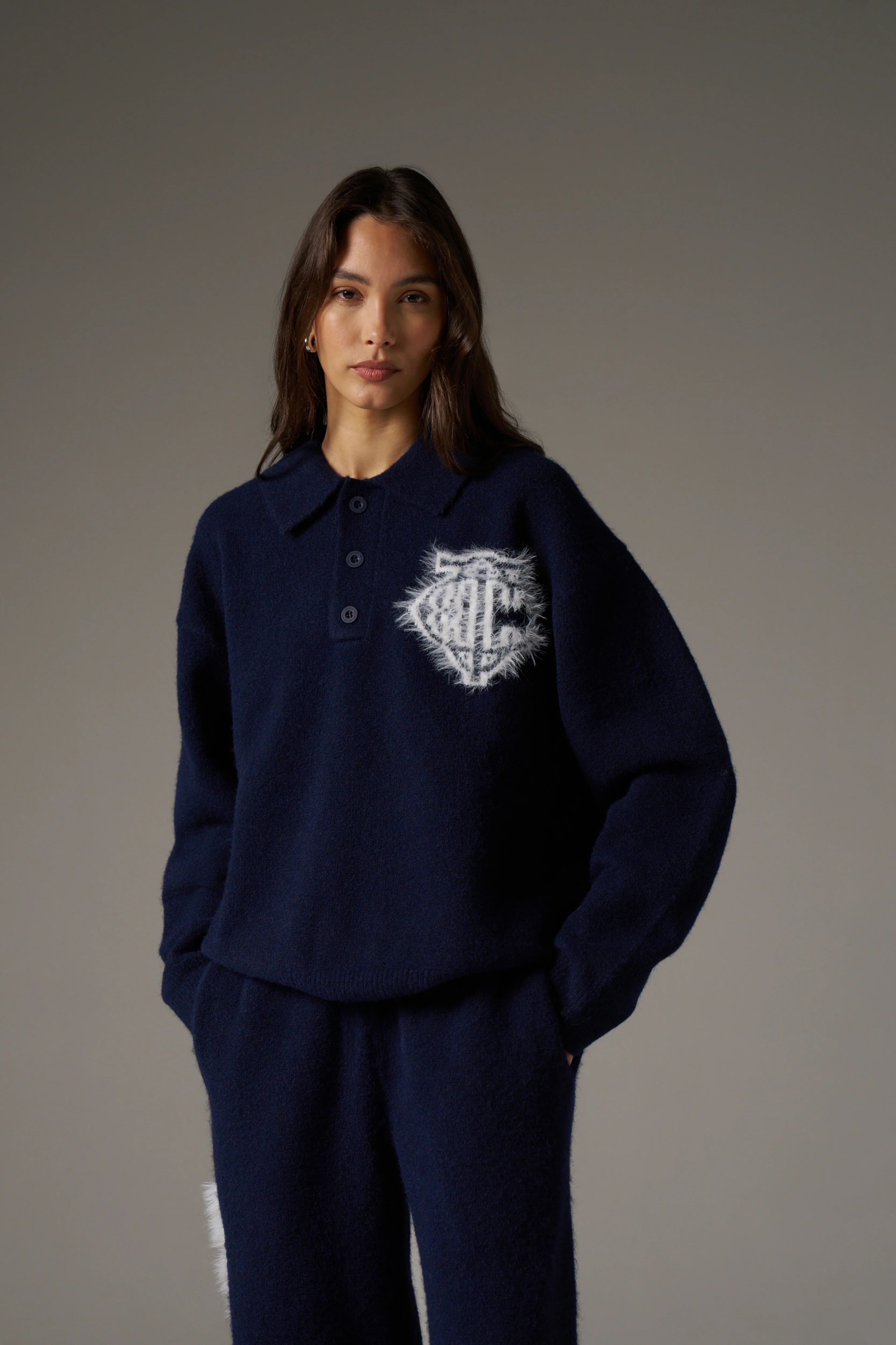 MONOGRAM FLUFFY KNIT POLO - NAVY - Image 6