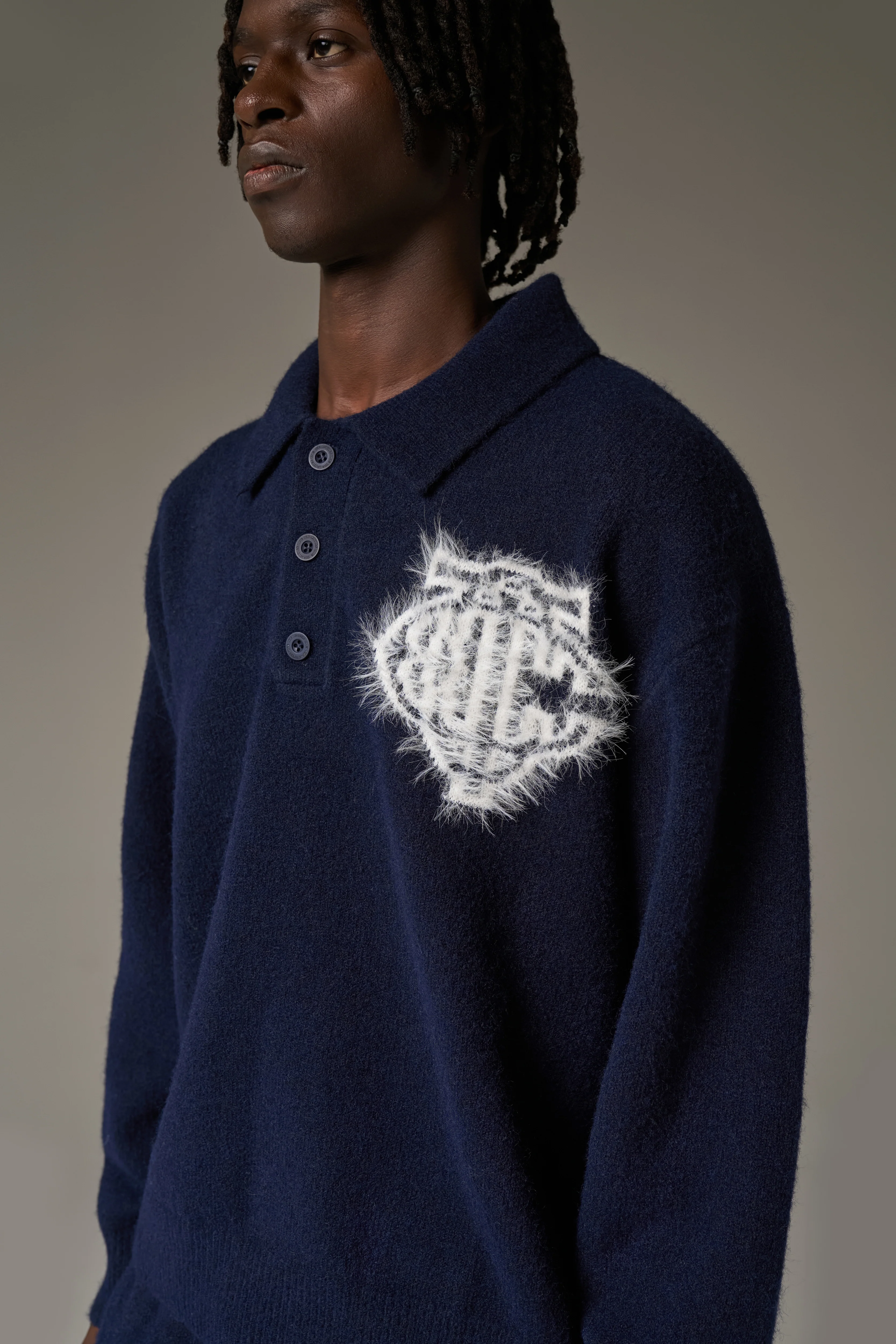 MONOGRAM FLUFFY KNIT POLO - NAVY - Image 7